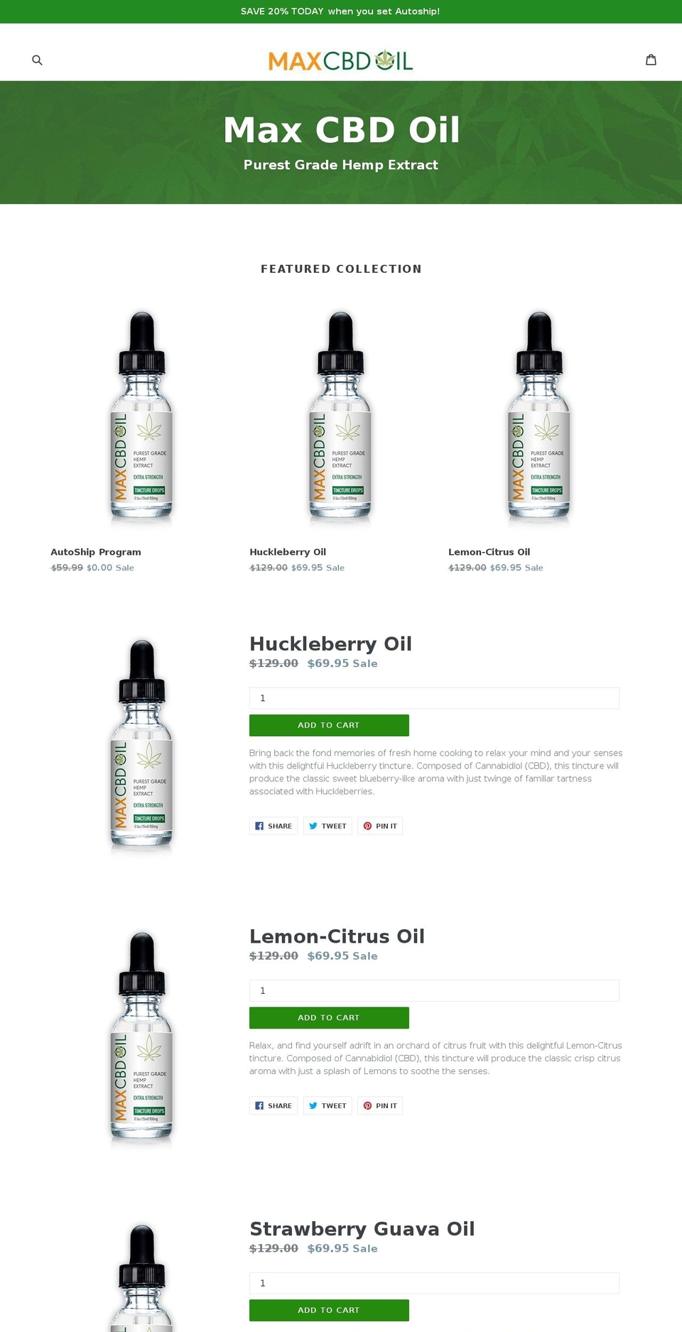 maxcbdoil.com — Shopify storefront screenshot