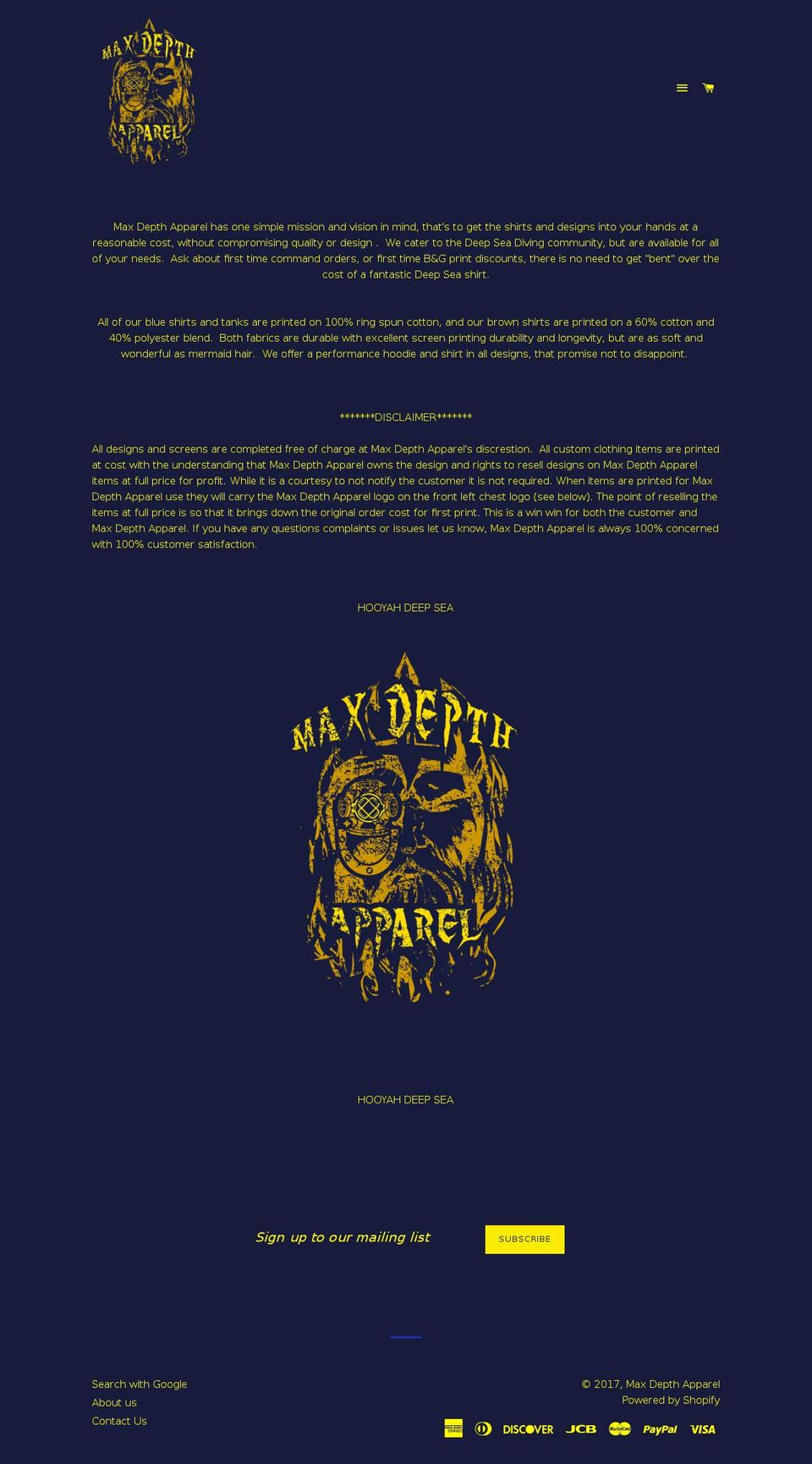 maxdepthapparel.com shopify website screenshot