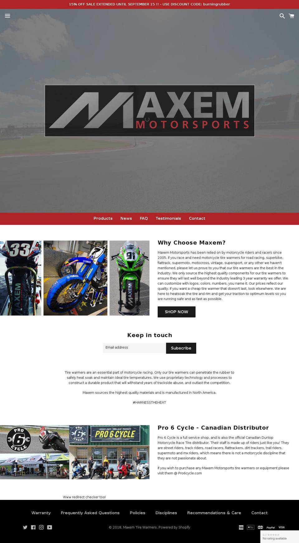 maxemtirewarmers.com — Shopify storefront screenshot