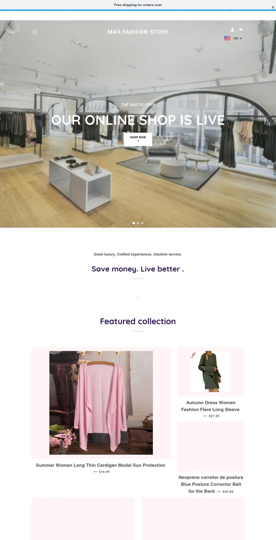 maxfashionstore.com — Shopify storefront screenshot