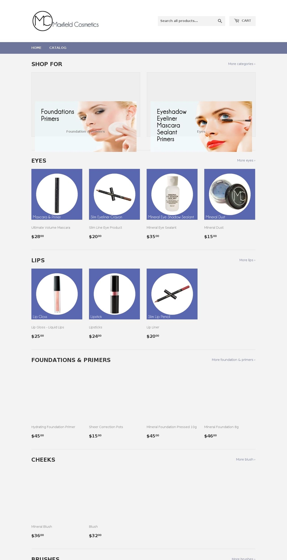 maxfieldcosmetics.com — Shopify storefront screenshot