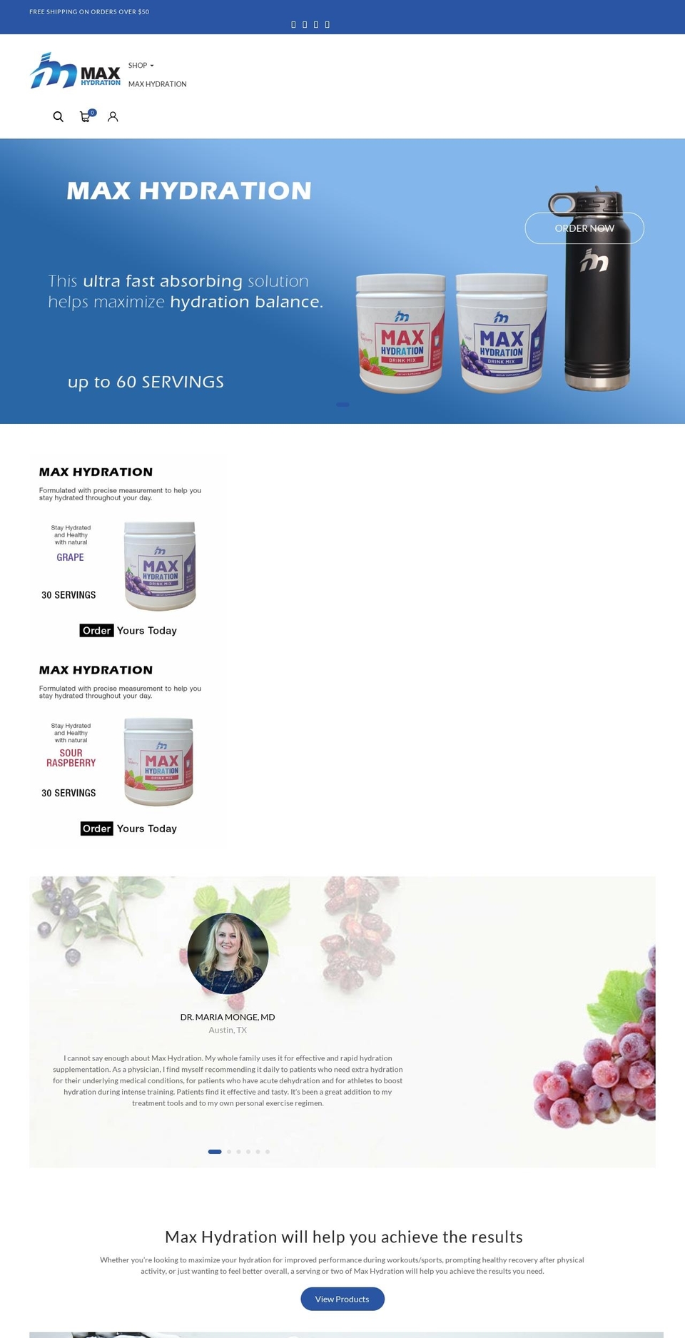 MAX Shopify theme site example maxhydration.com