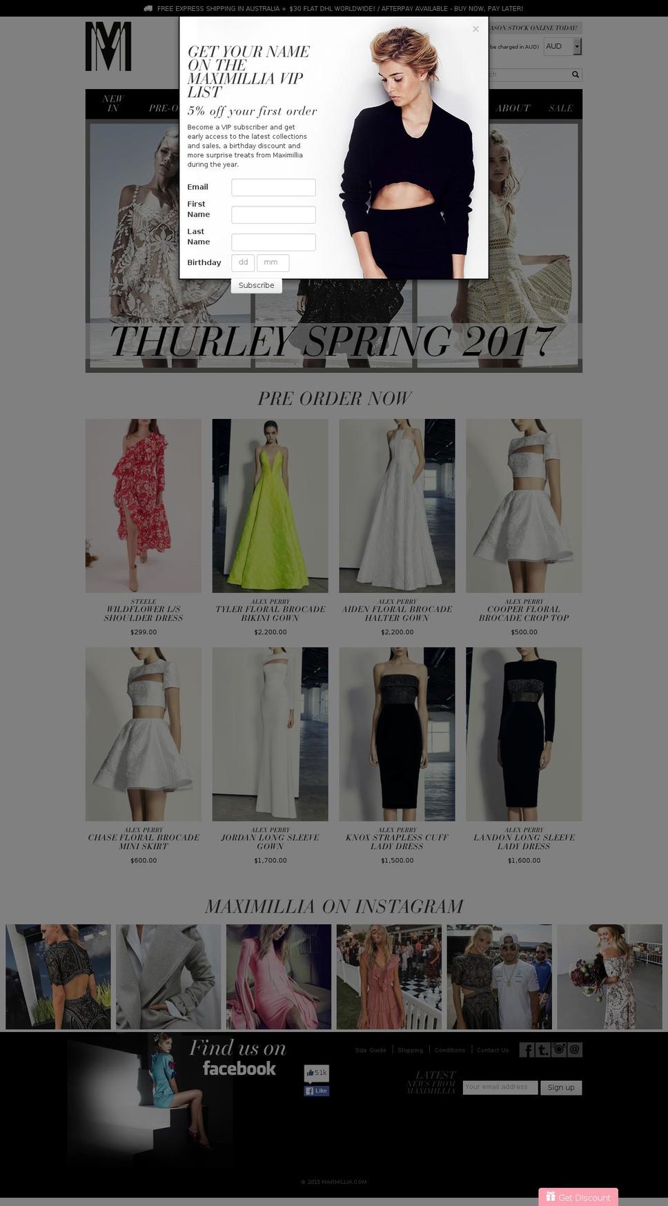 maximillia.com shopify website screenshot