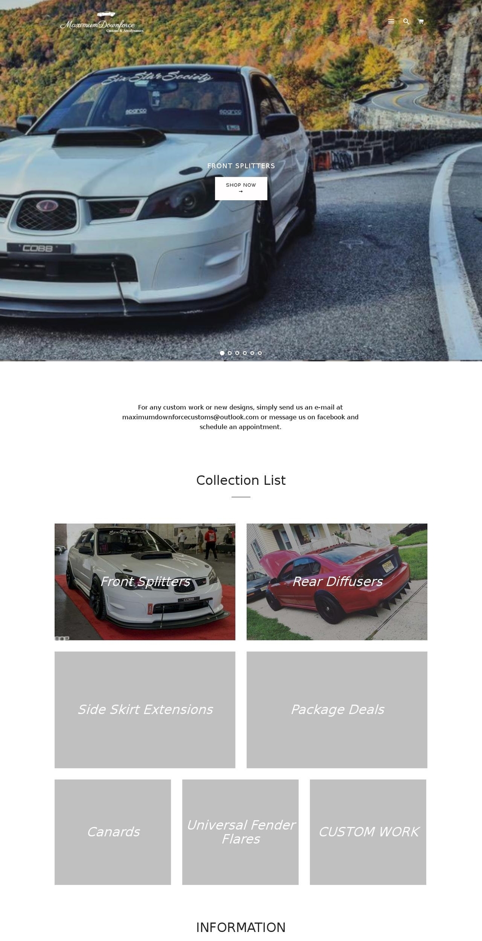 maximumdownforcecustoms.com — Shopify storefront screenshot