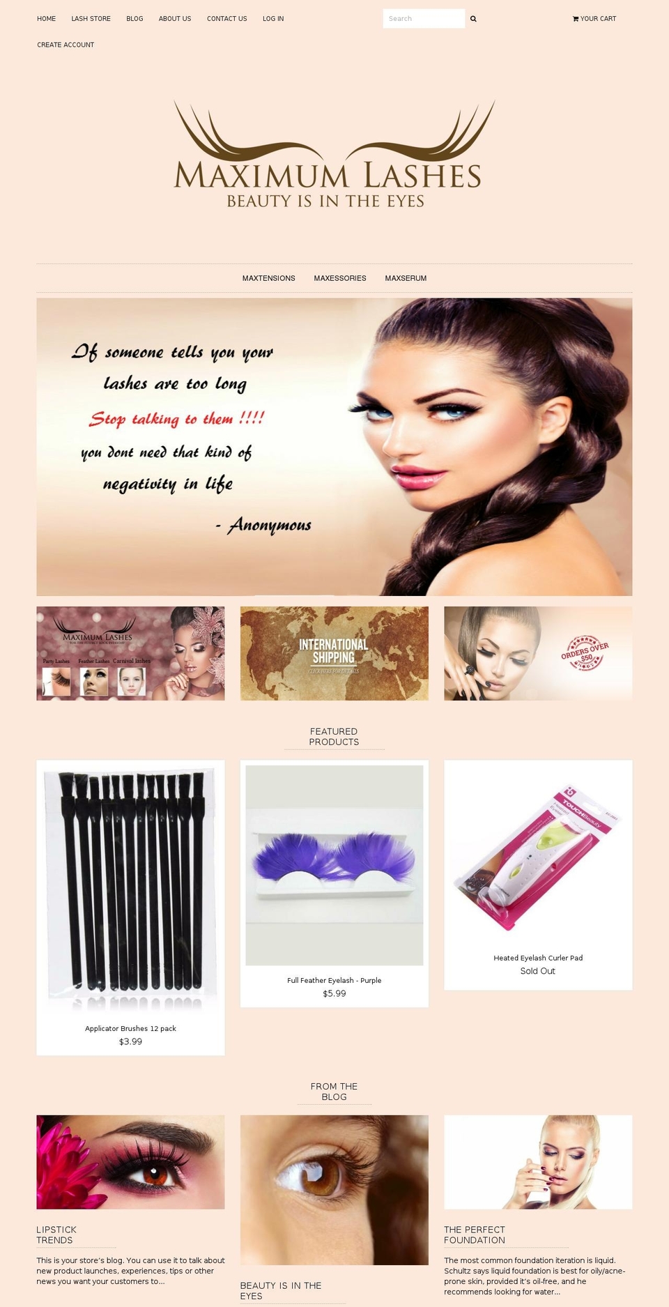 maximumlashes.com shopify website screenshot