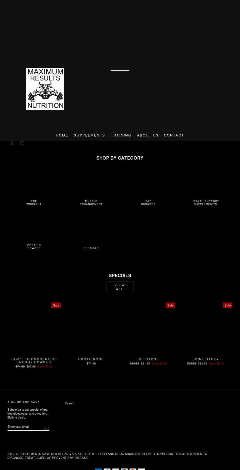 maximumresultsnutrition.com shopify website screenshot