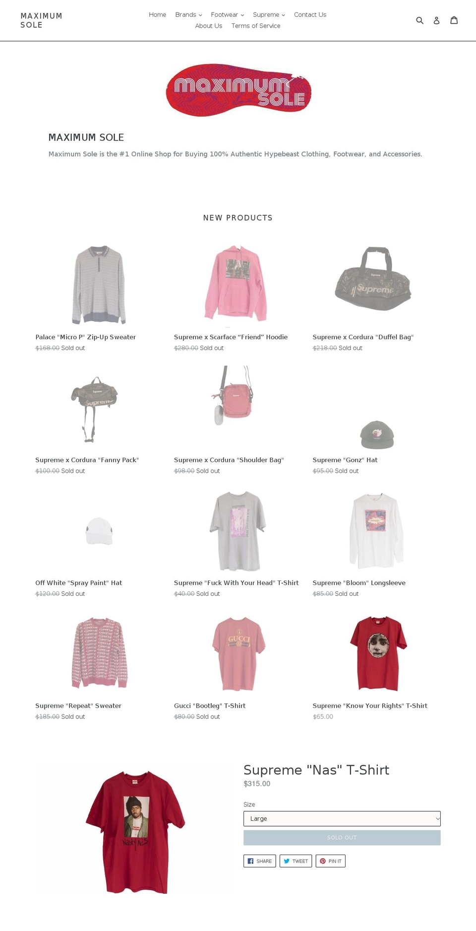 maximumsole.com shopify website screenshot