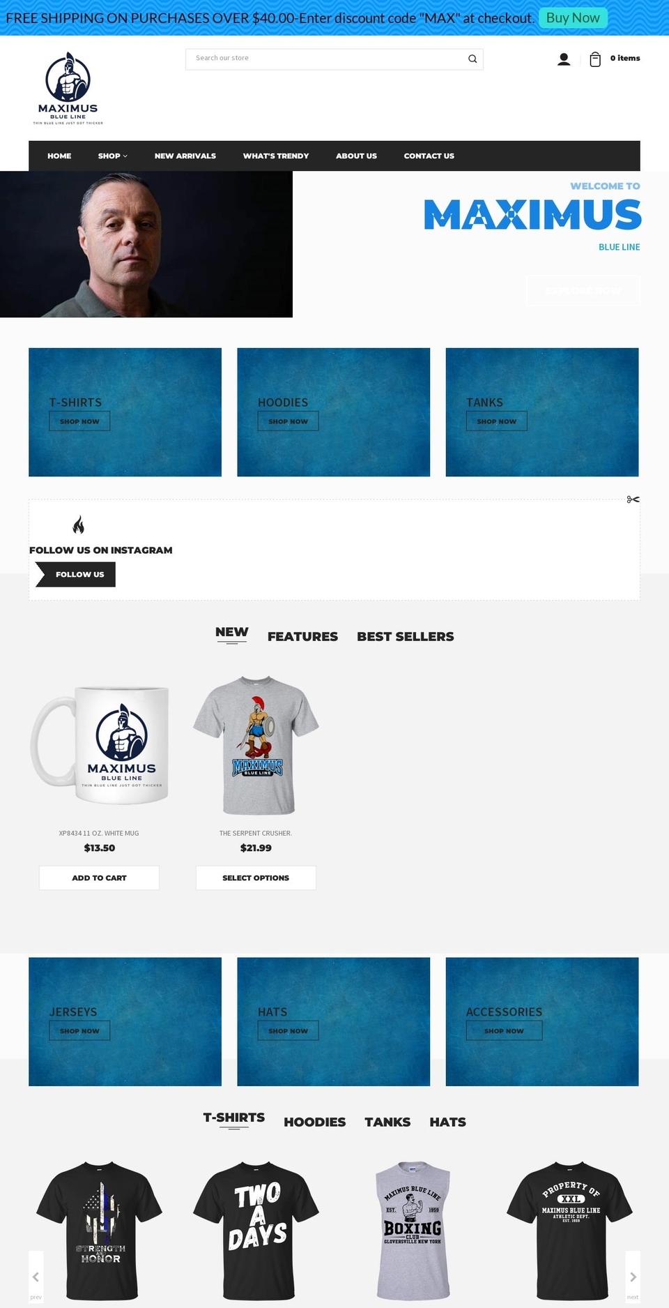 maximusblueline.com — Shopify storefront screenshot
