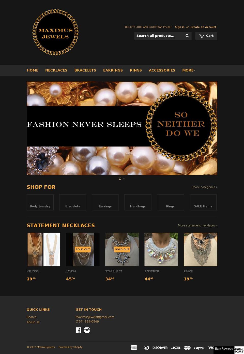 maximusjewels.com shopify website screenshot