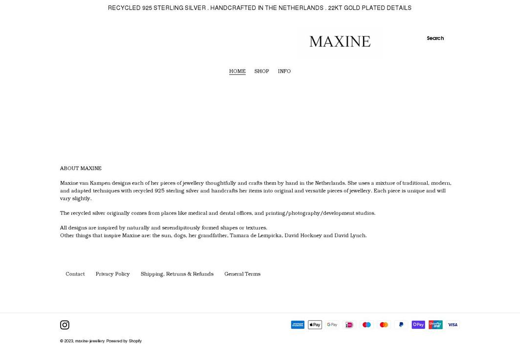 maxine-jewellery.com shopify website screenshot