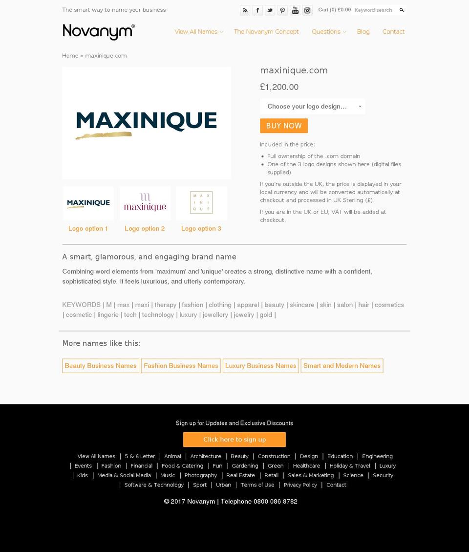 maxinique.com shopify website screenshot