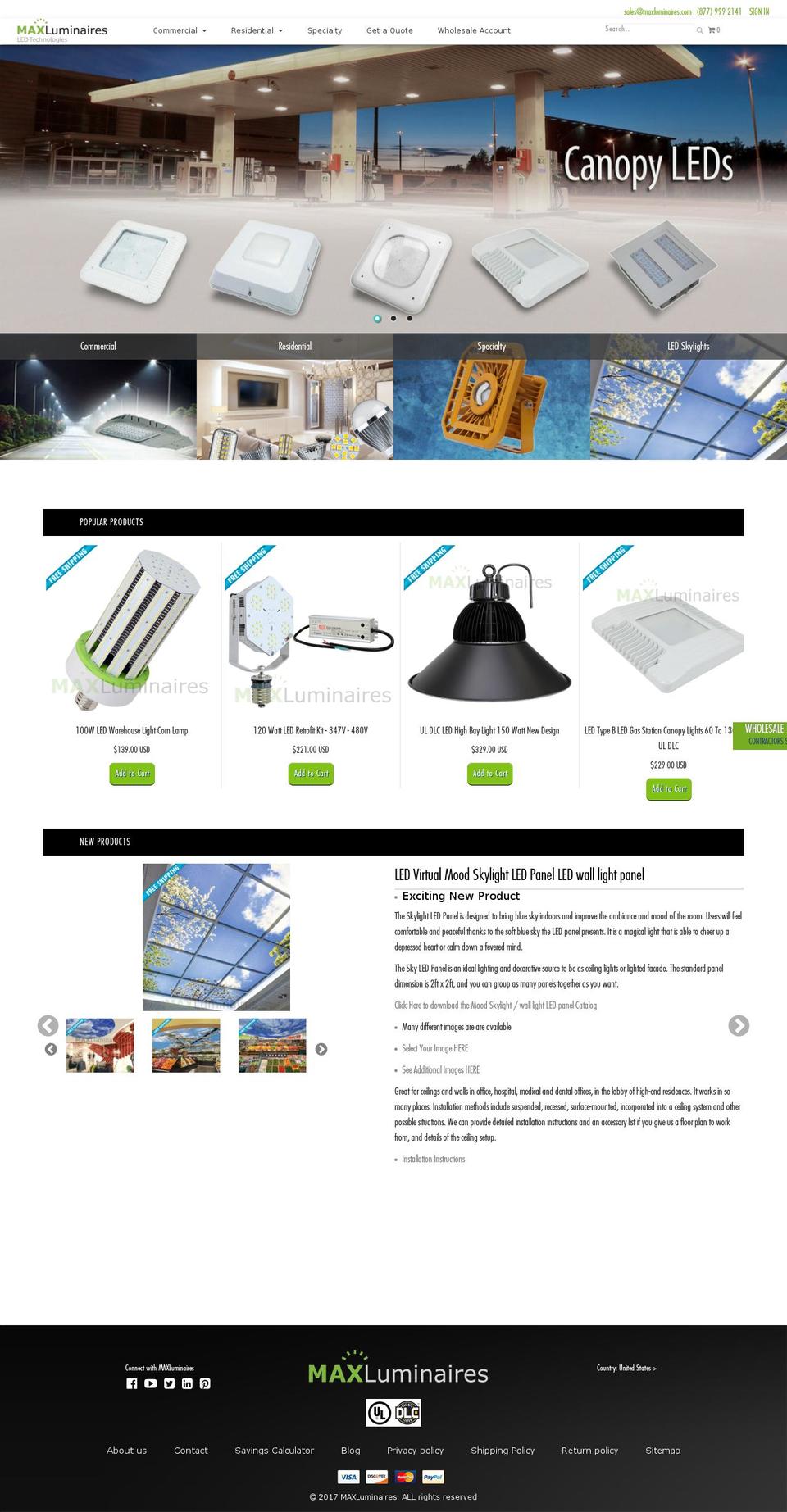 maxluminaires.com shopify website screenshot
