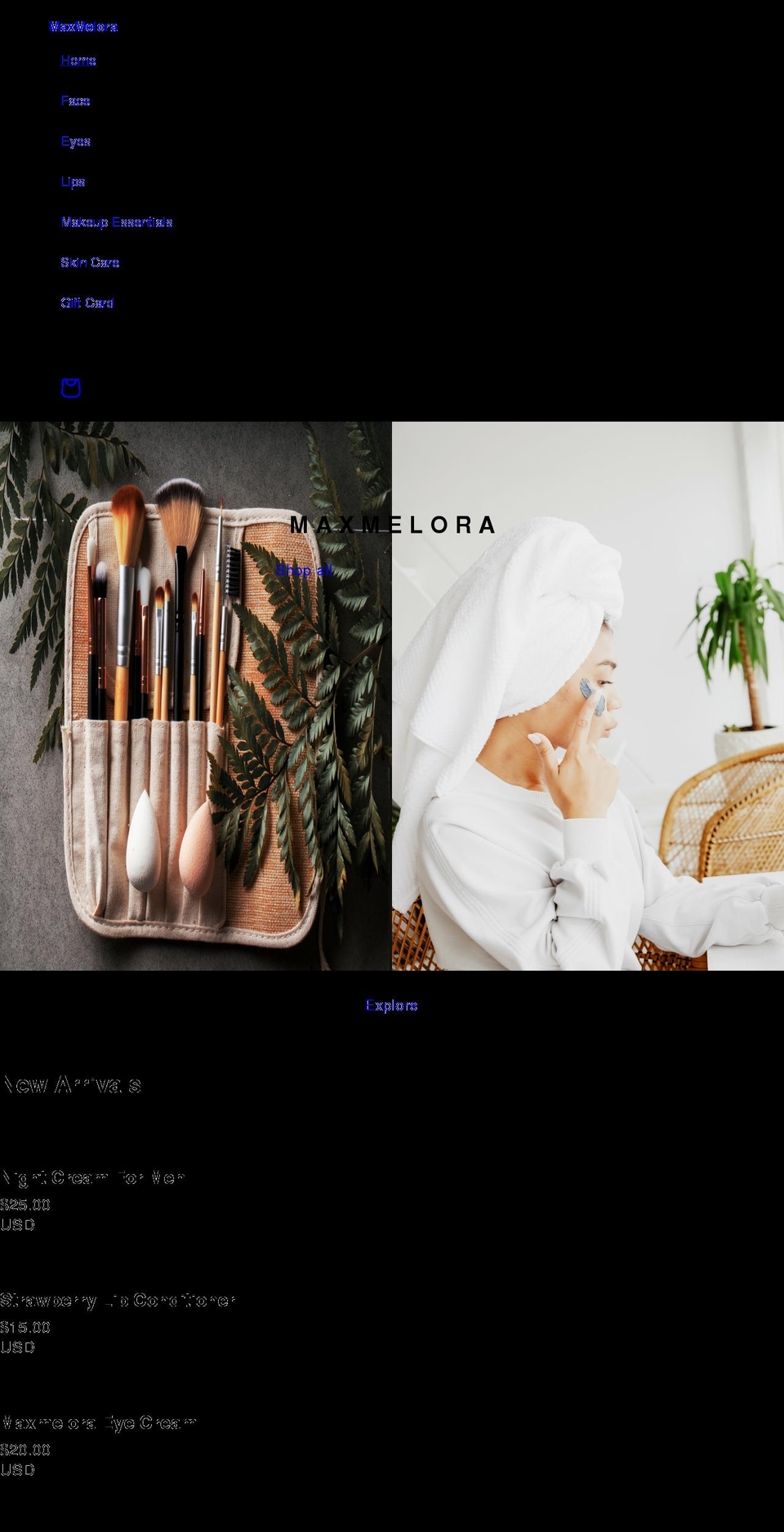 maxmelora.com shopify website screenshot