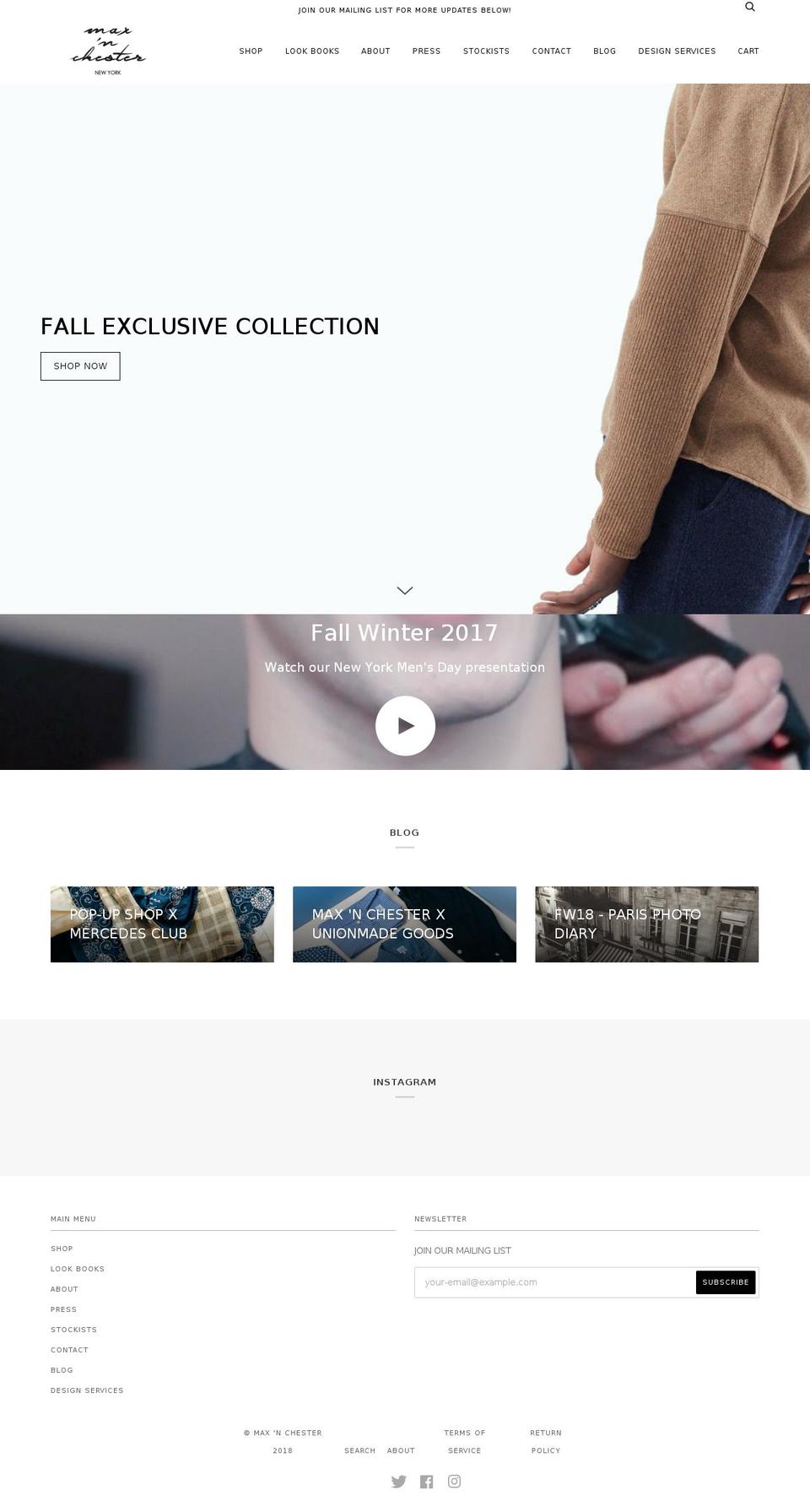 maxnchester.com — Shopify storefront screenshot