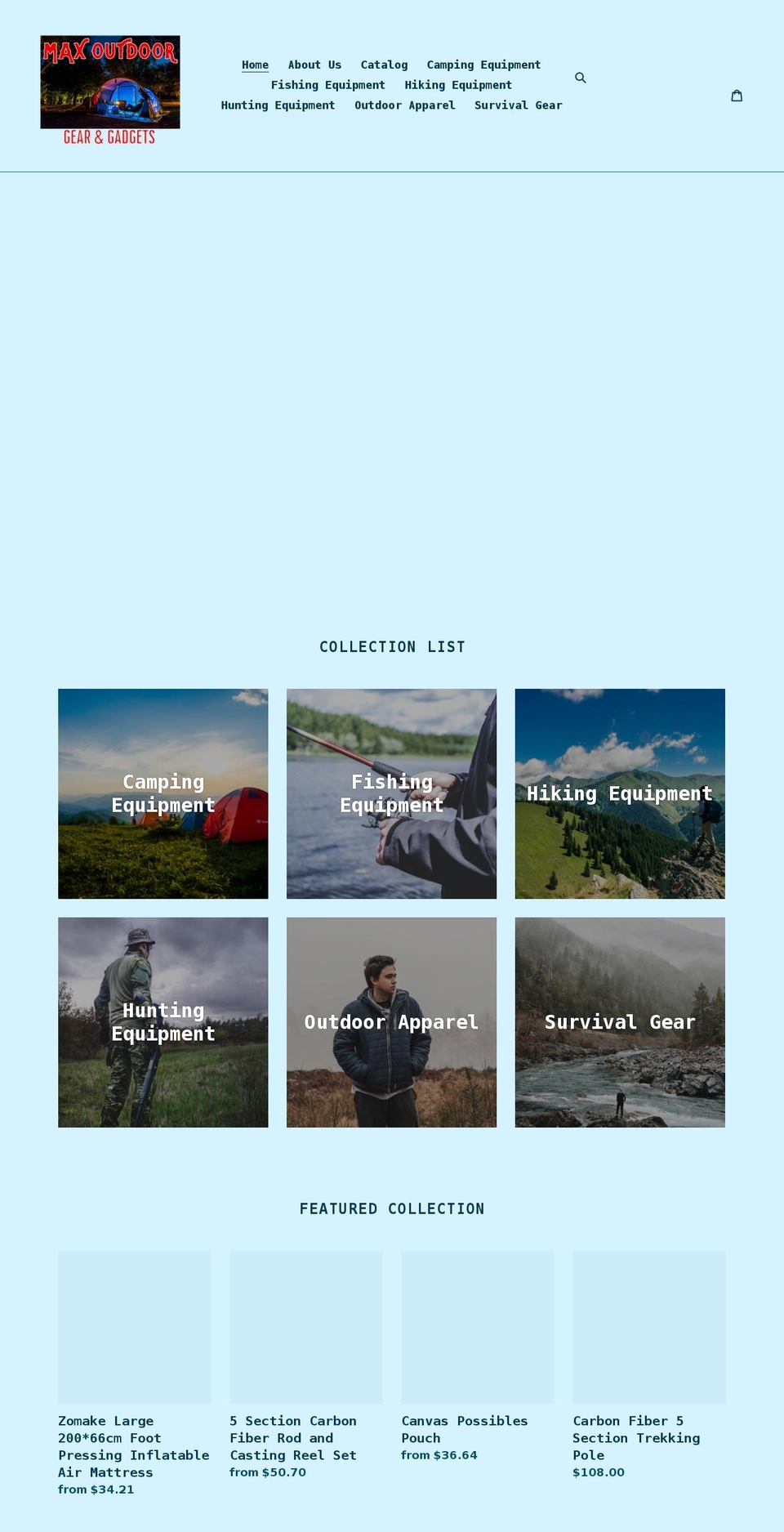 maxoutdoorgearandgadgets.com shopify website screenshot