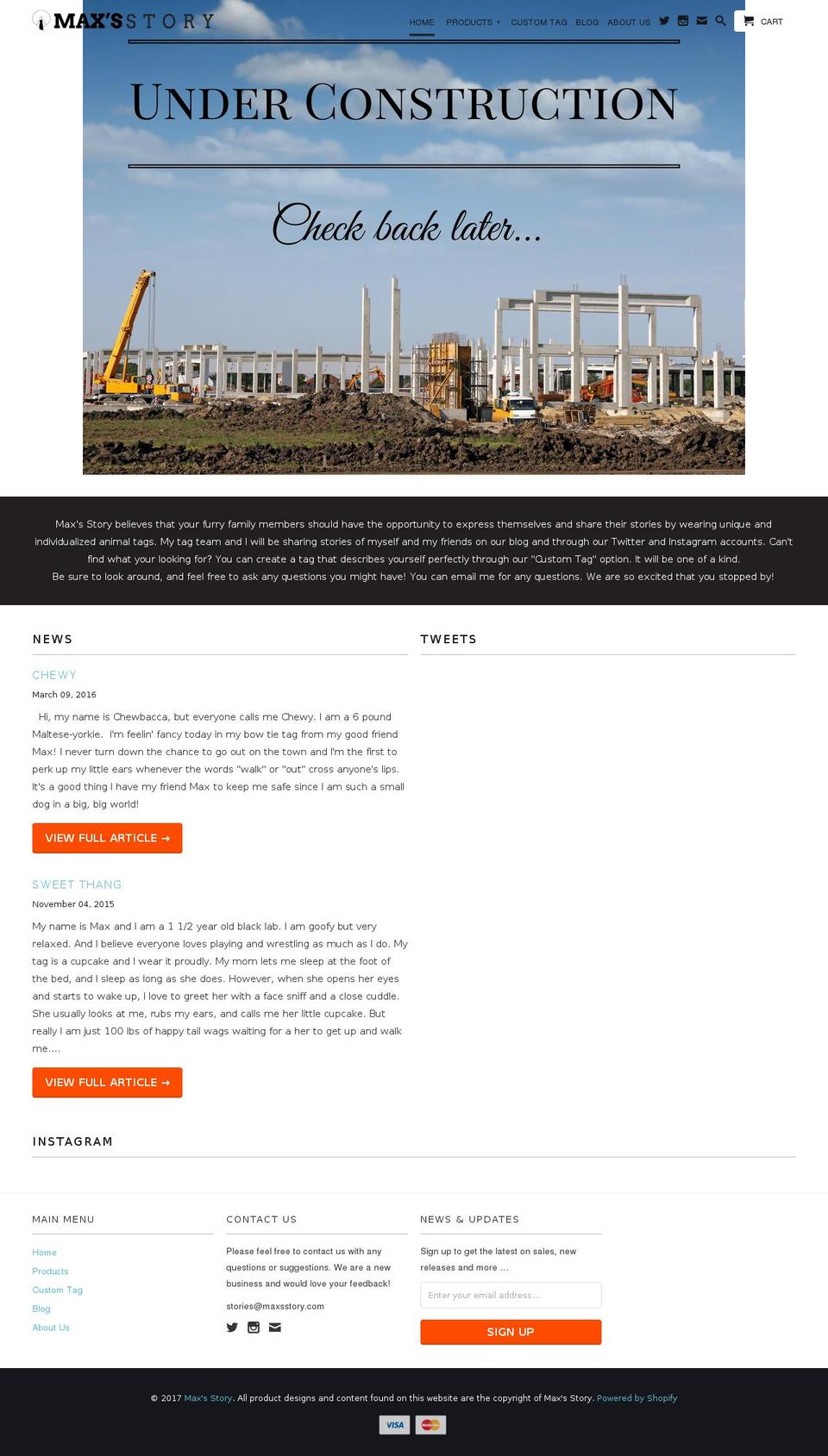 maxsstory.com shopify website screenshot