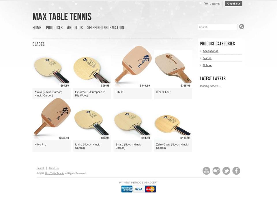 maxtabletennis.com — Shopify storefront screenshot