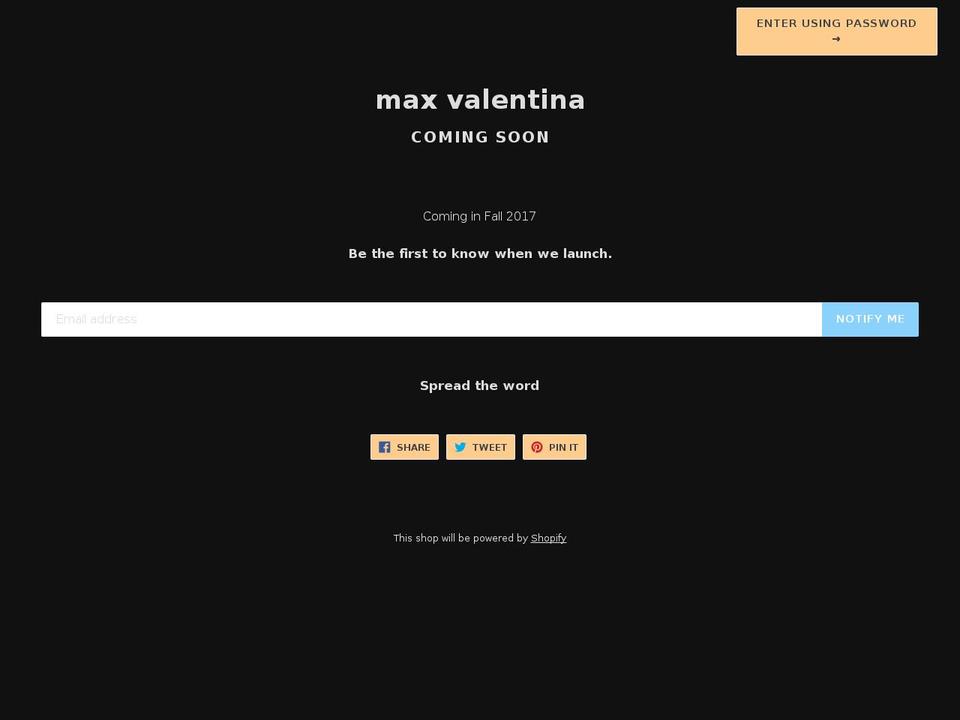 maxvalentina.com — Shopify storefront screenshot