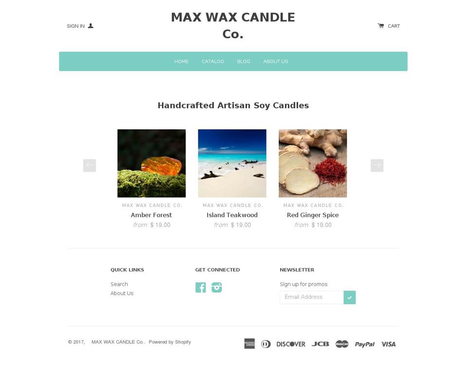 maxwaxcandles.com shopify website screenshot