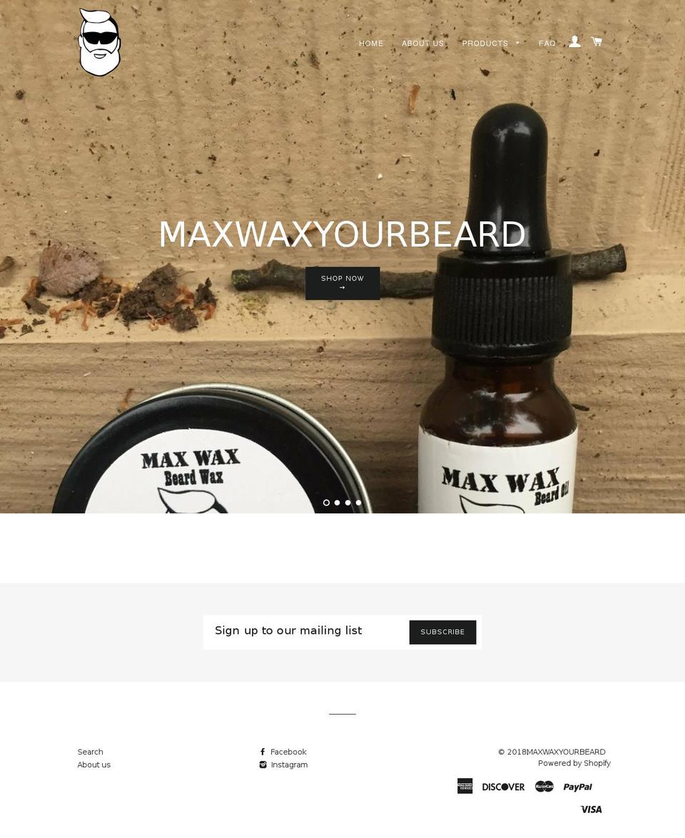 maxwaxyourbeard.com — Shopify storefront screenshot