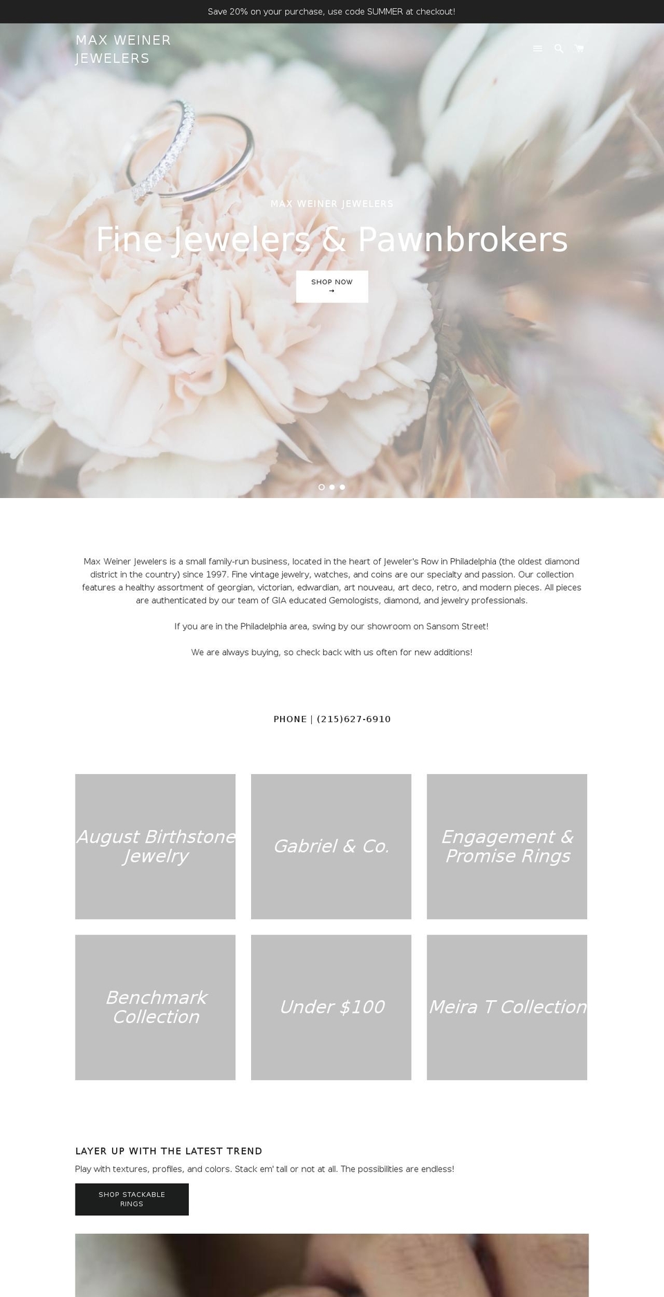 maxweinerjewelers.com — Shopify storefront screenshot