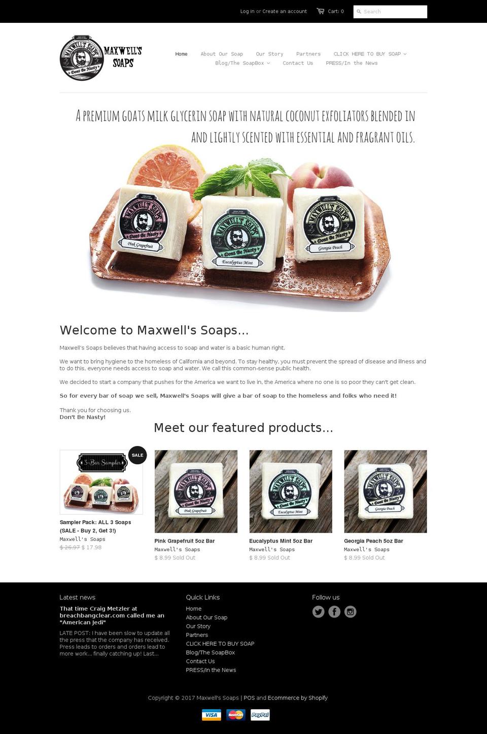maxwellssoaps.com shopify website screenshot