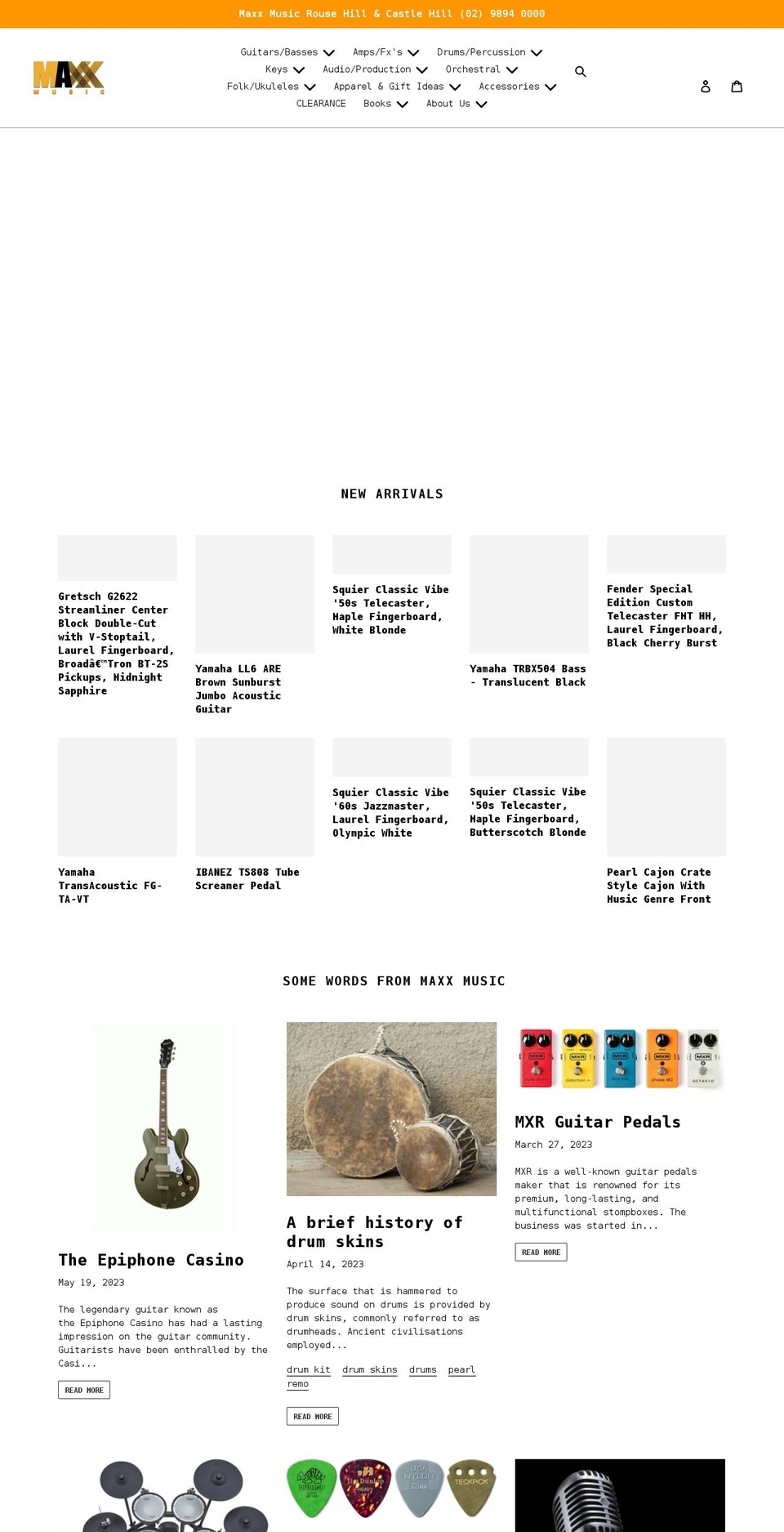maxxmusicstore.com.au shopify website screenshot
