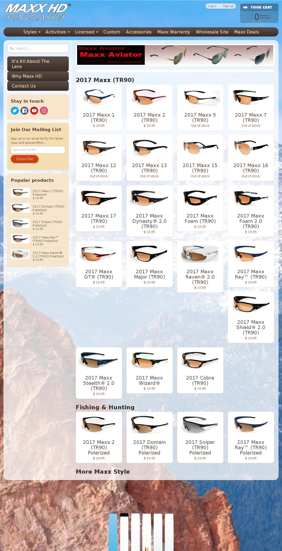 Wokiee Shopify theme site example maxxsunglasses.com