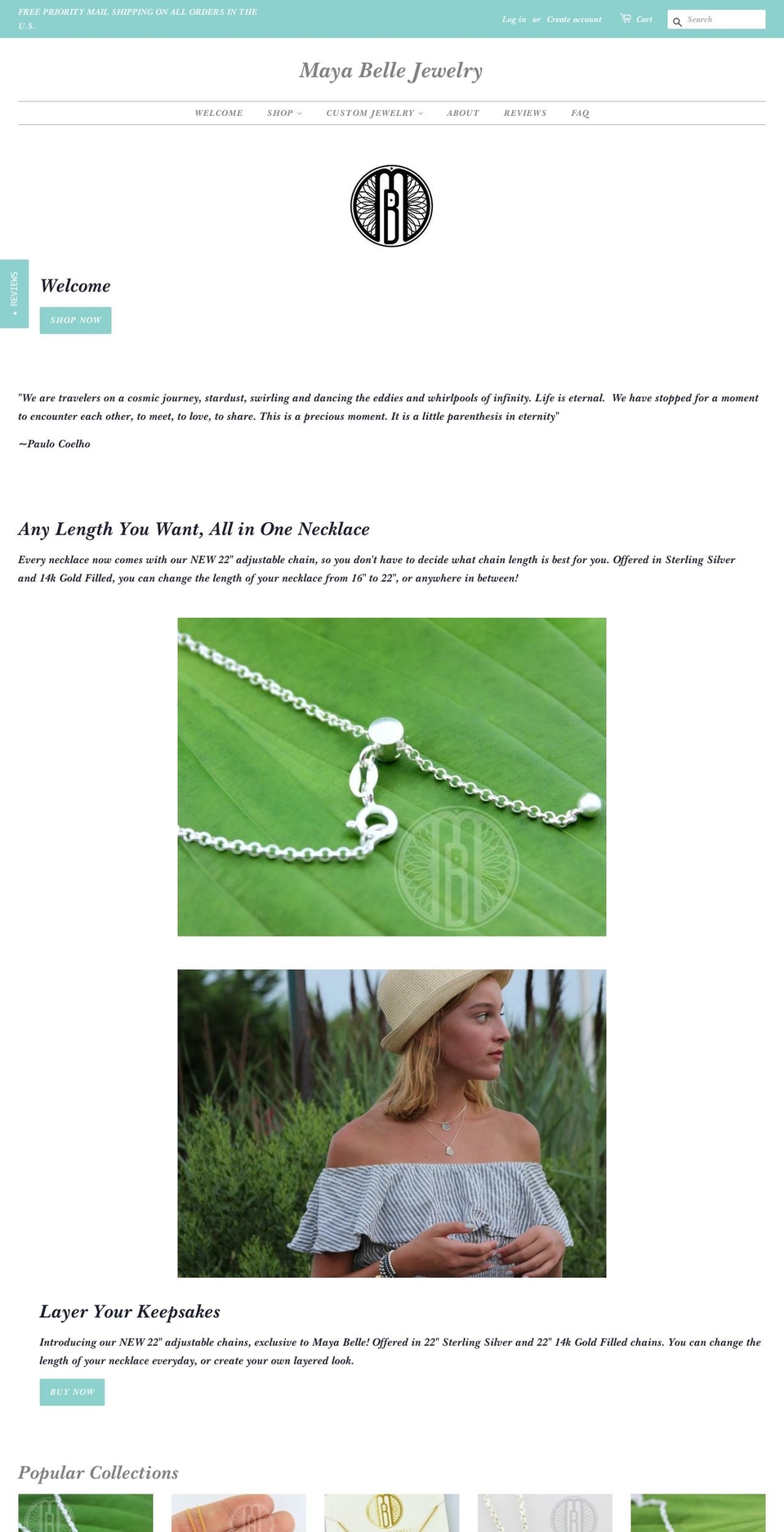 mayabellejewelry.com shopify website screenshot