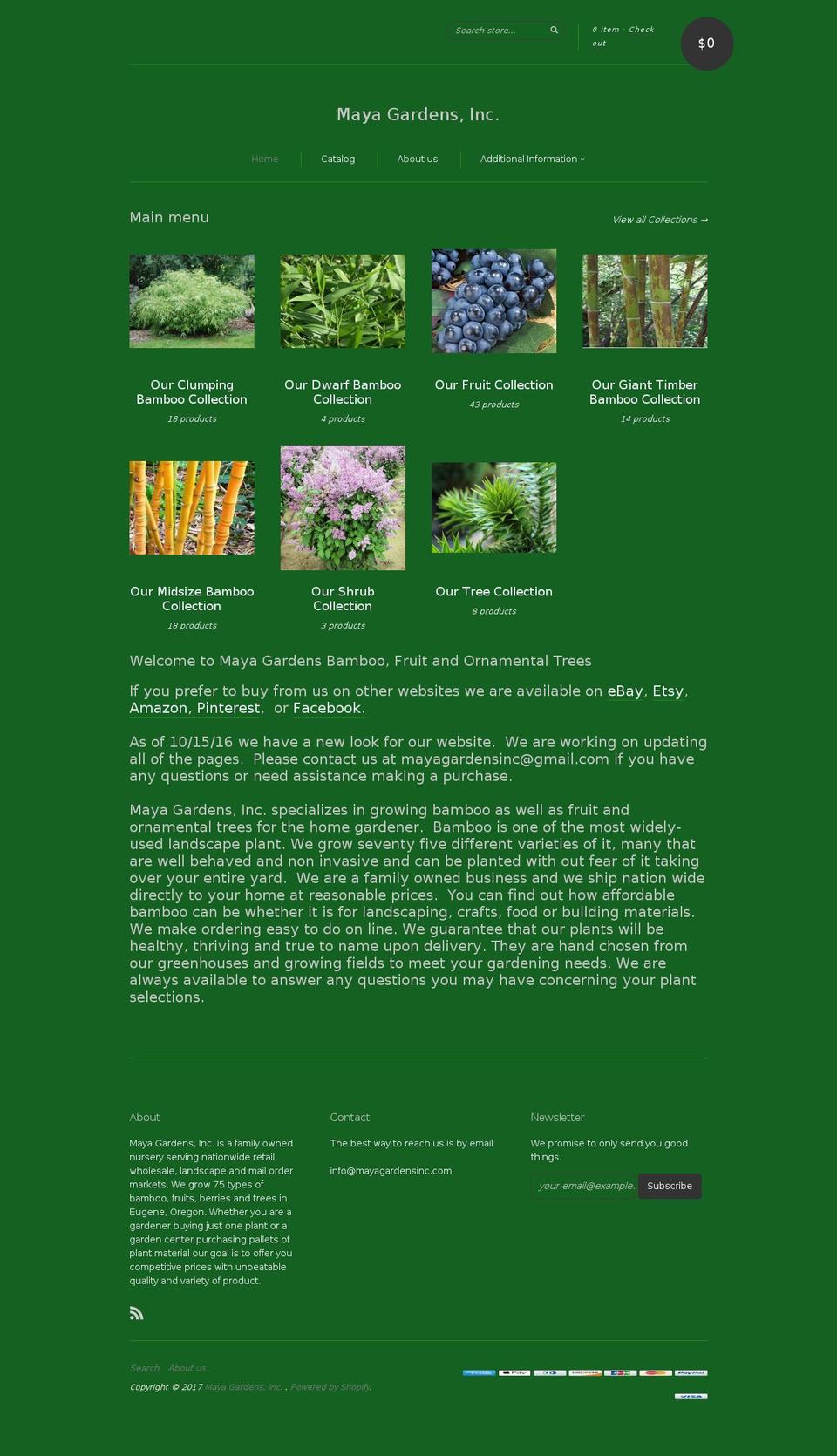 mayagardensinc.com shopify website screenshot