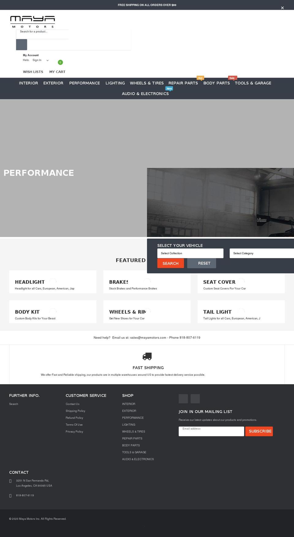 mayamotors.com shopify website screenshot