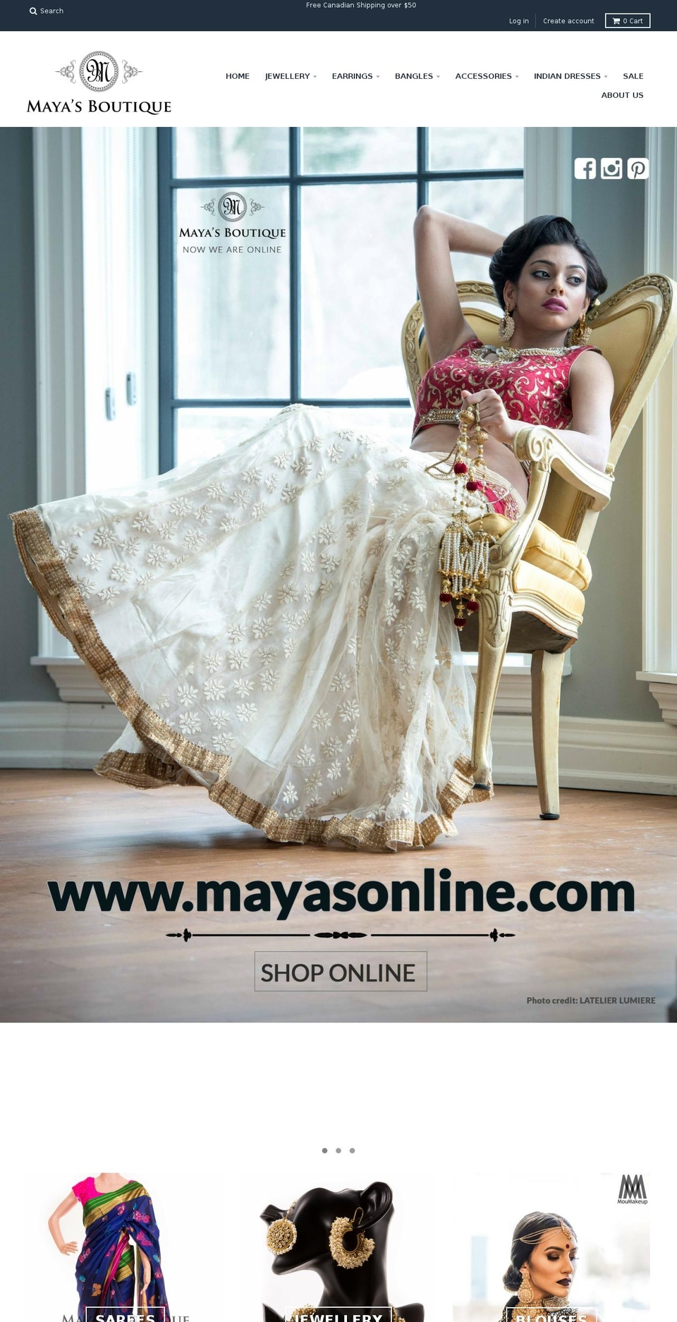 mayasonline.com shopify website screenshot