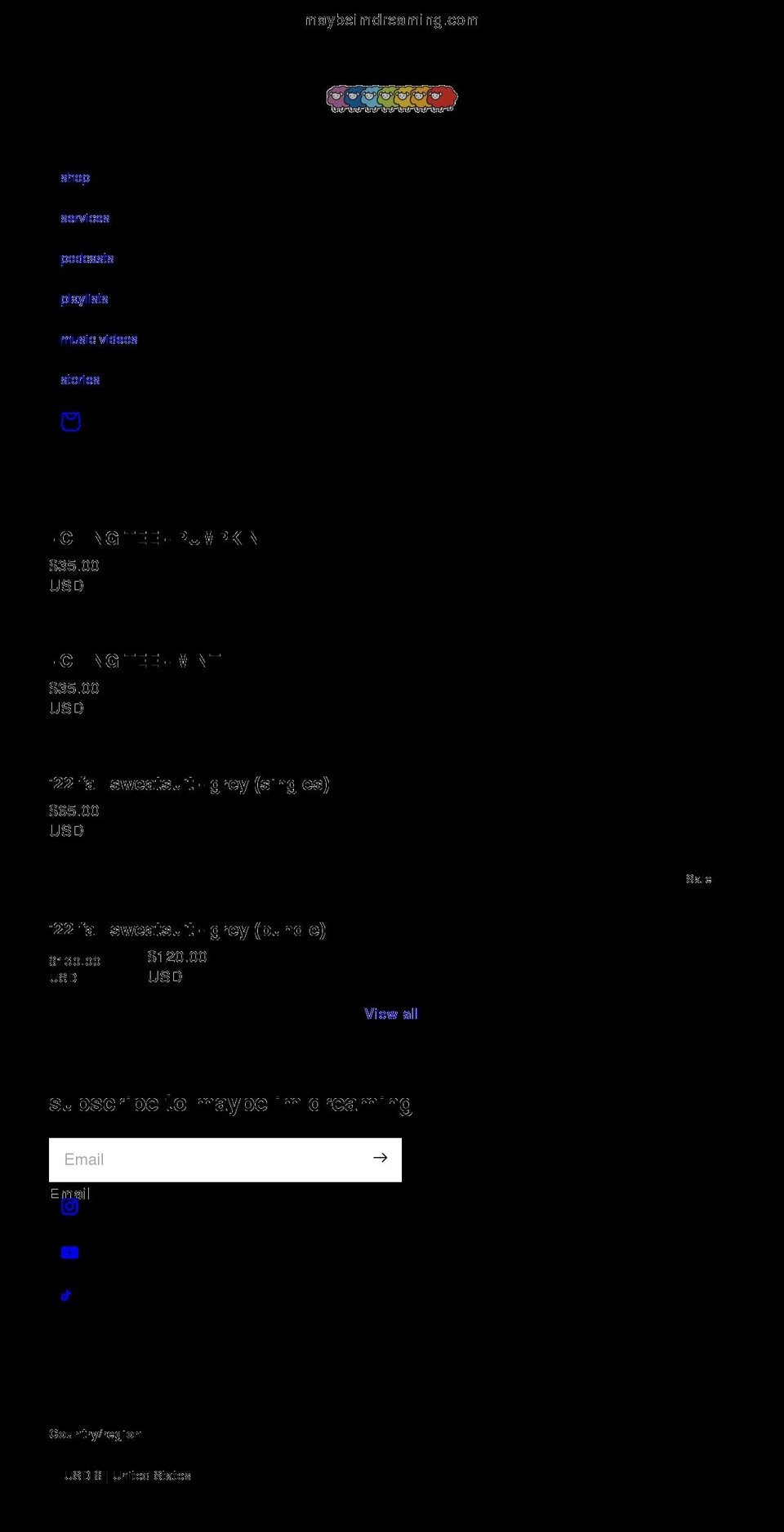 maybeimdreaming.com shopify website screenshot
