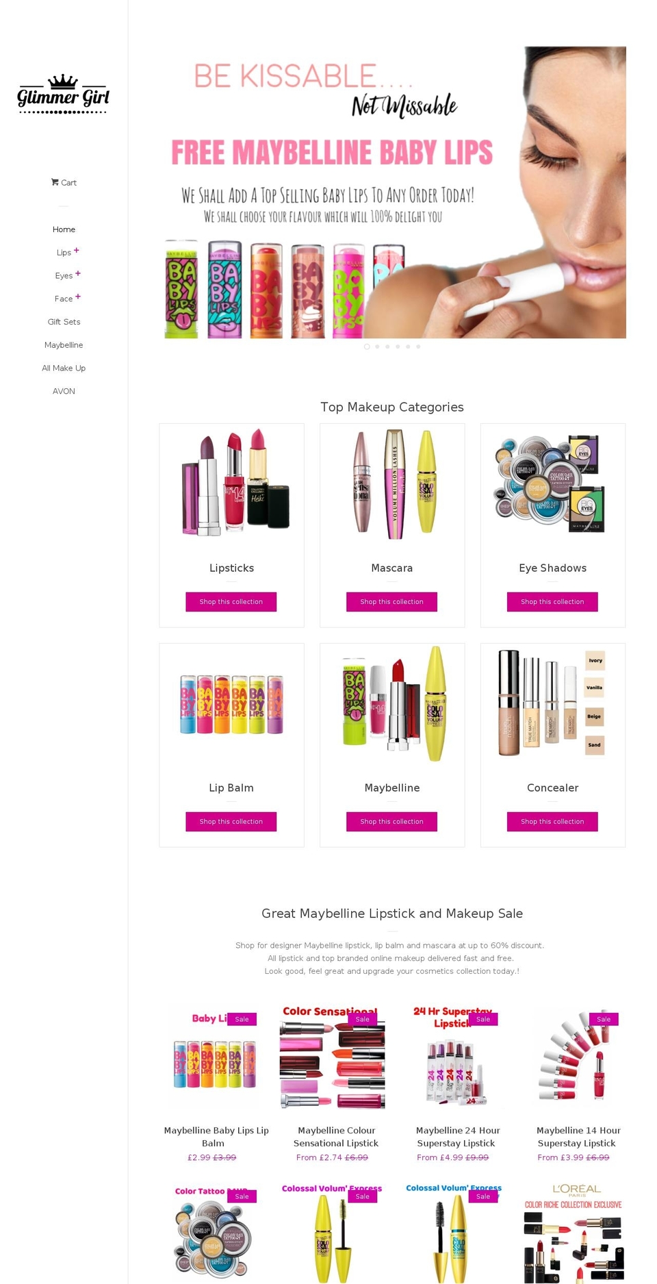 maybellinelipstick.com — Shopify storefront screenshot