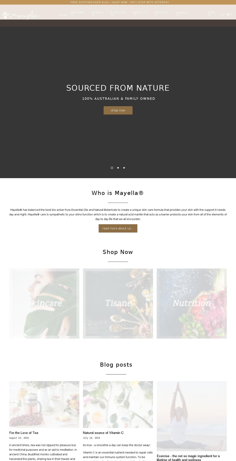 mayellaorganic.com — Shopify storefront screenshot
