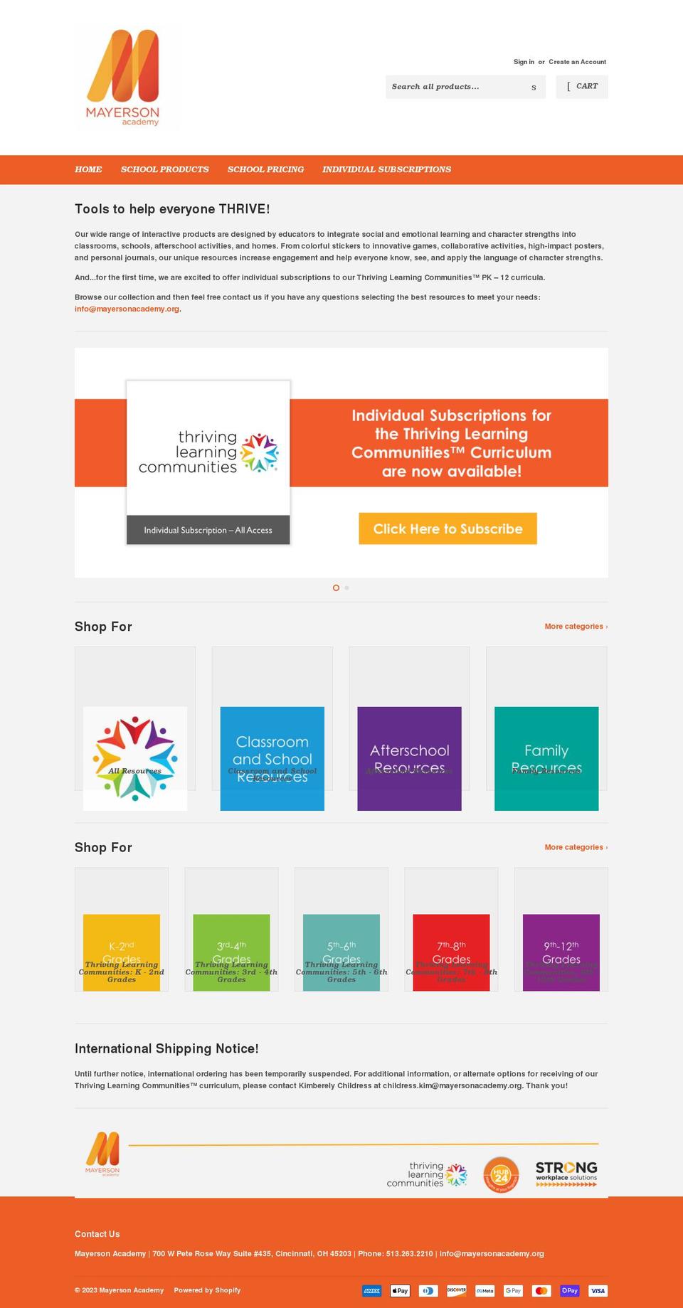 mayersonacademy.myshopify.com shopify website screenshot