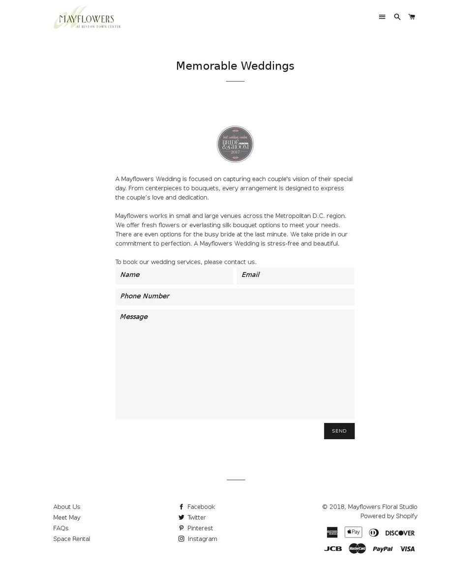 mayflowersweddingstogo.biz shopify website screenshot