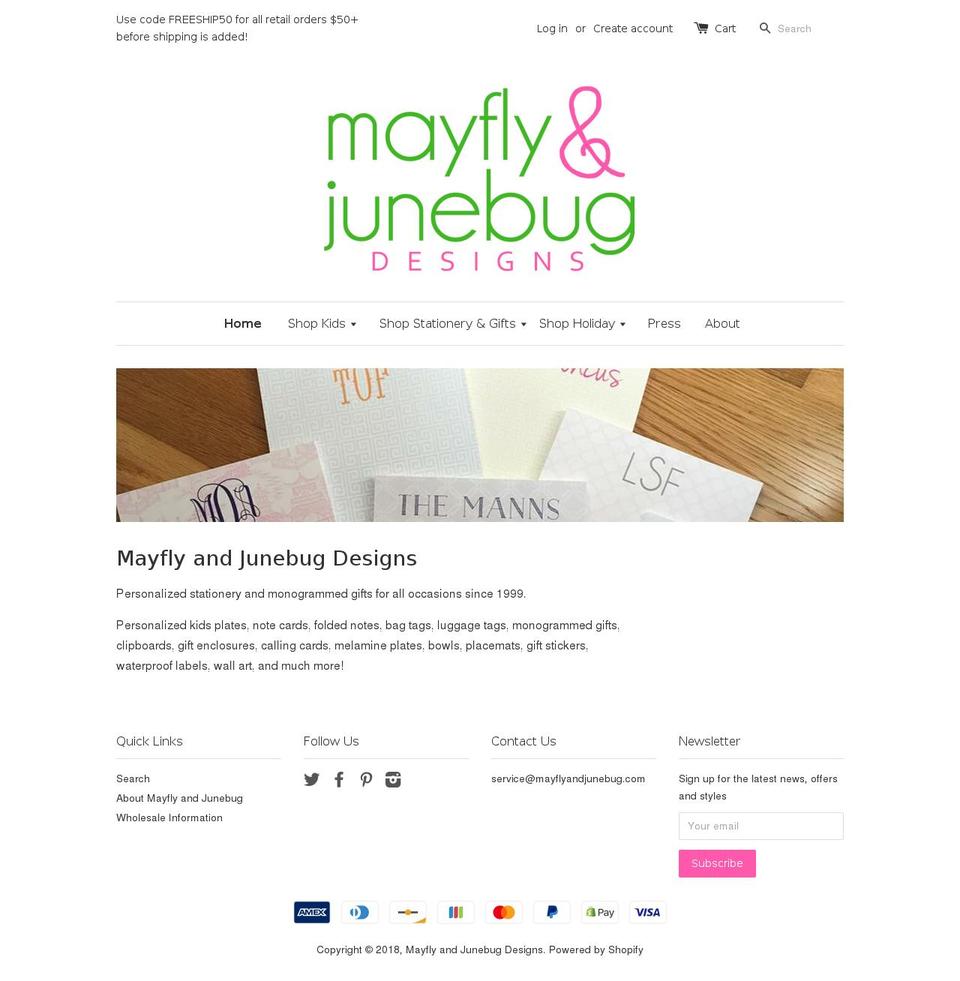 mayflyandjunebug.com — Shopify storefront screenshot