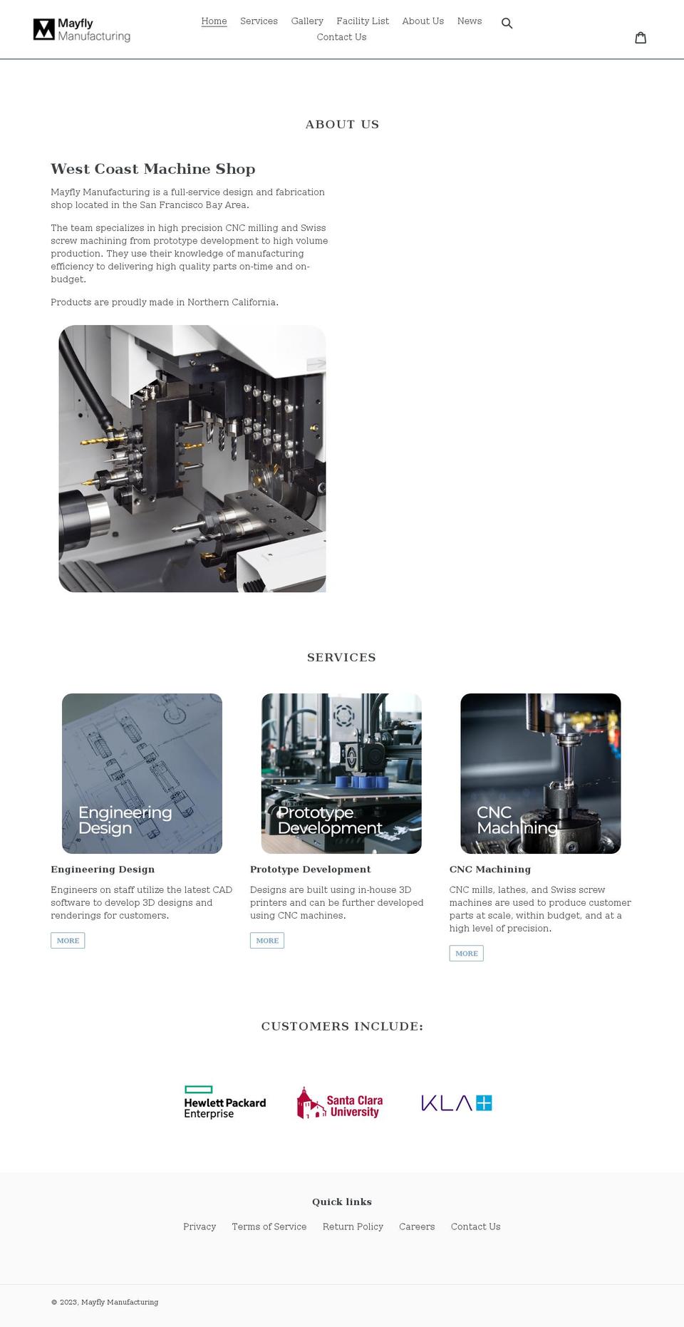 mayflymfg.com shopify website screenshot