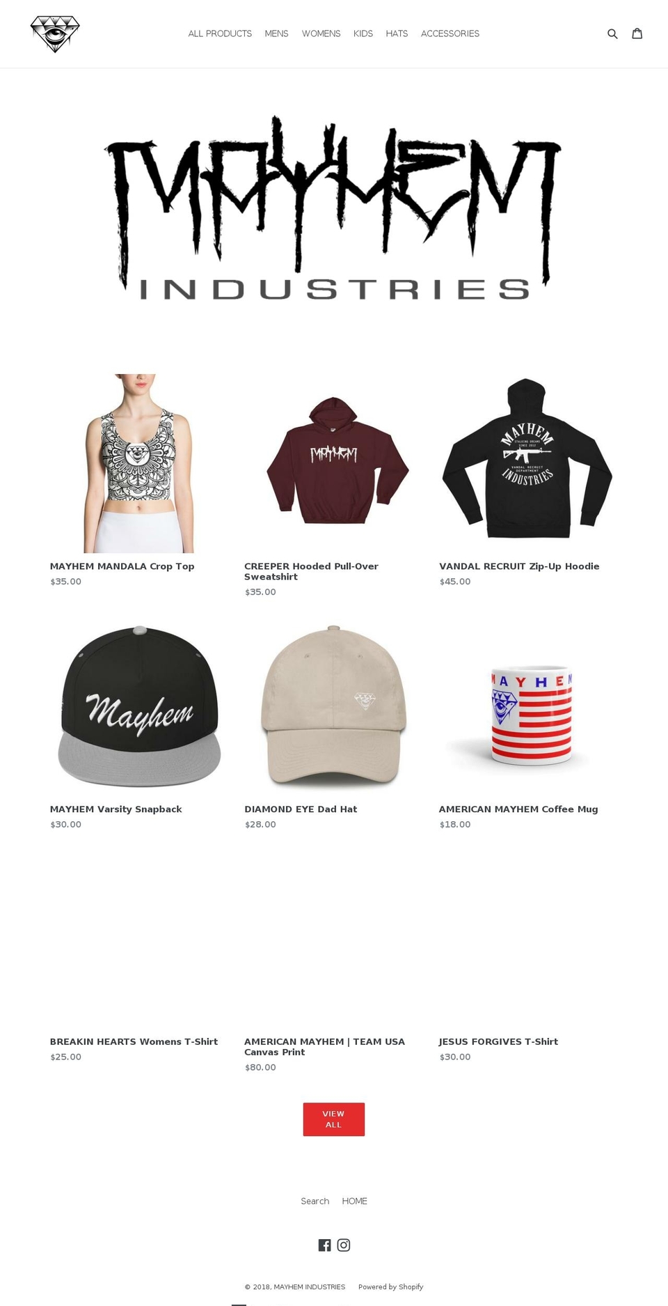 mayhem-industries.com — Shopify storefront screenshot