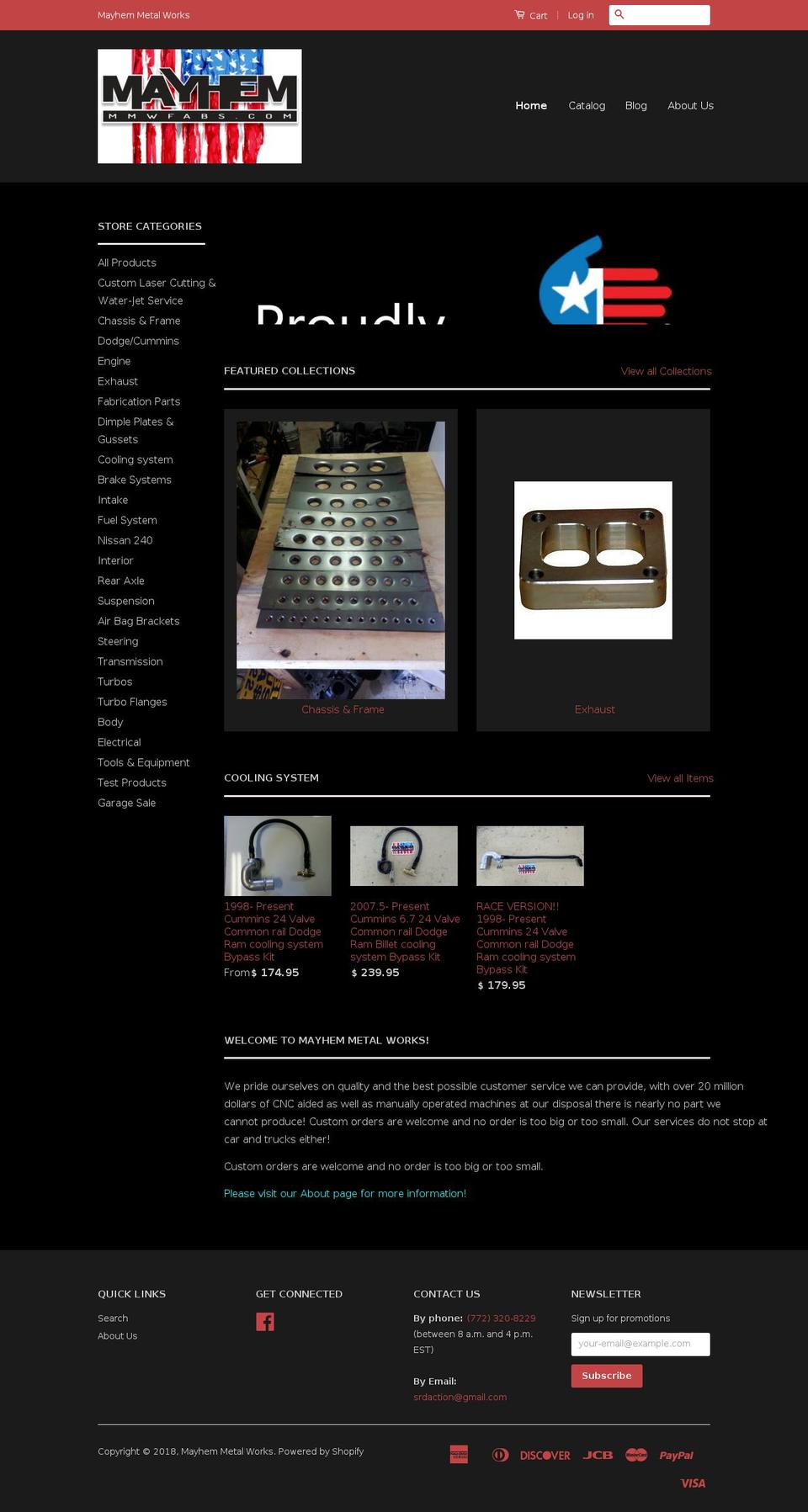 mayhemfabs.com — Shopify storefront screenshot