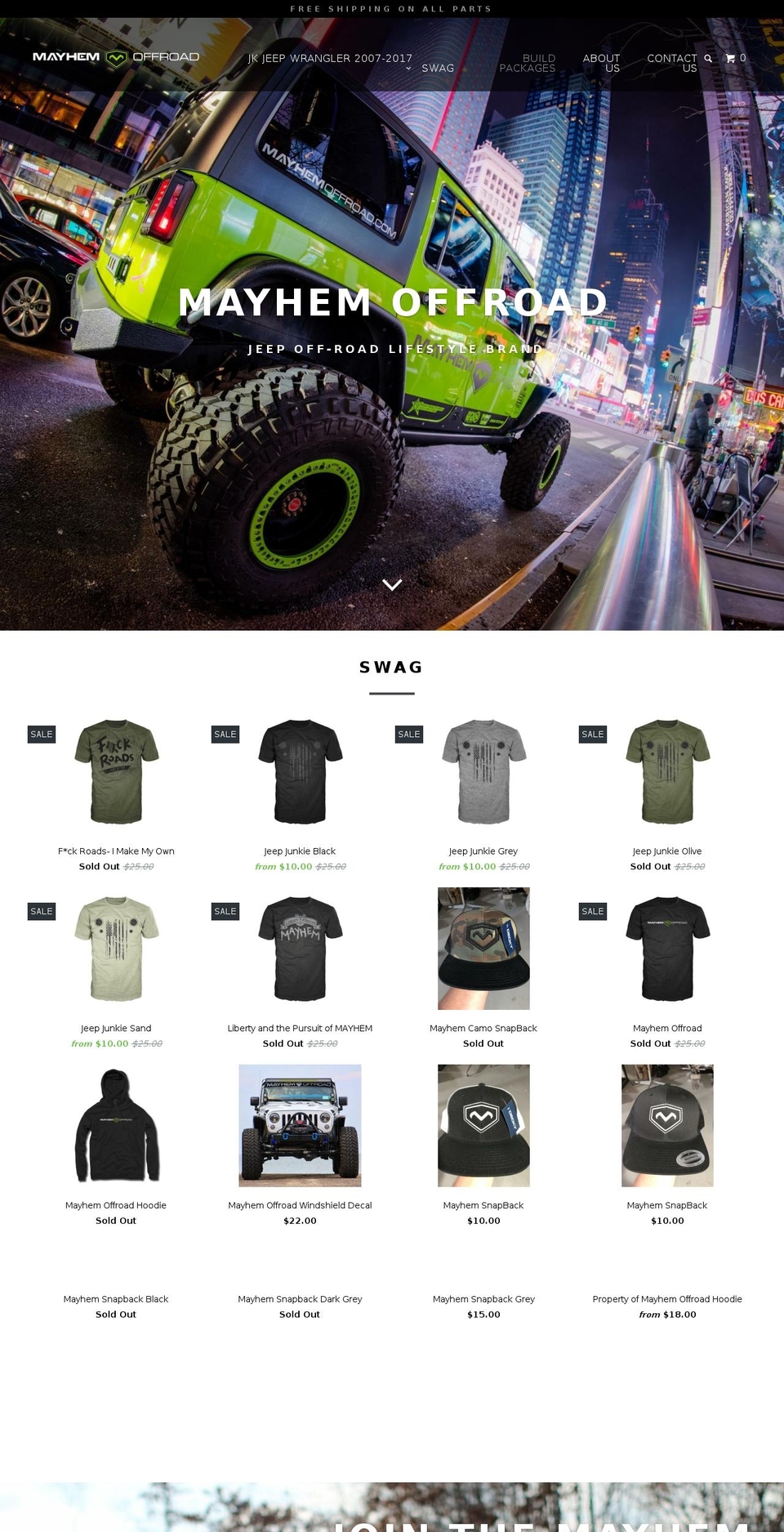 mayhemoffroad.com — Shopify storefront screenshot
