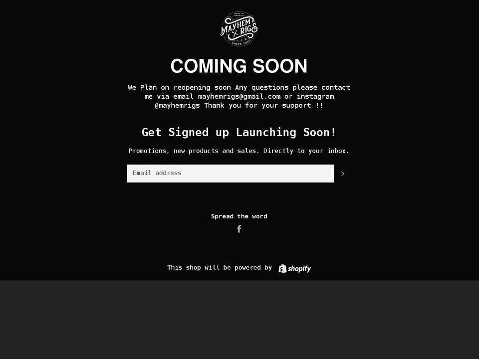 New Store Shopify theme site example mayhemrigs.com