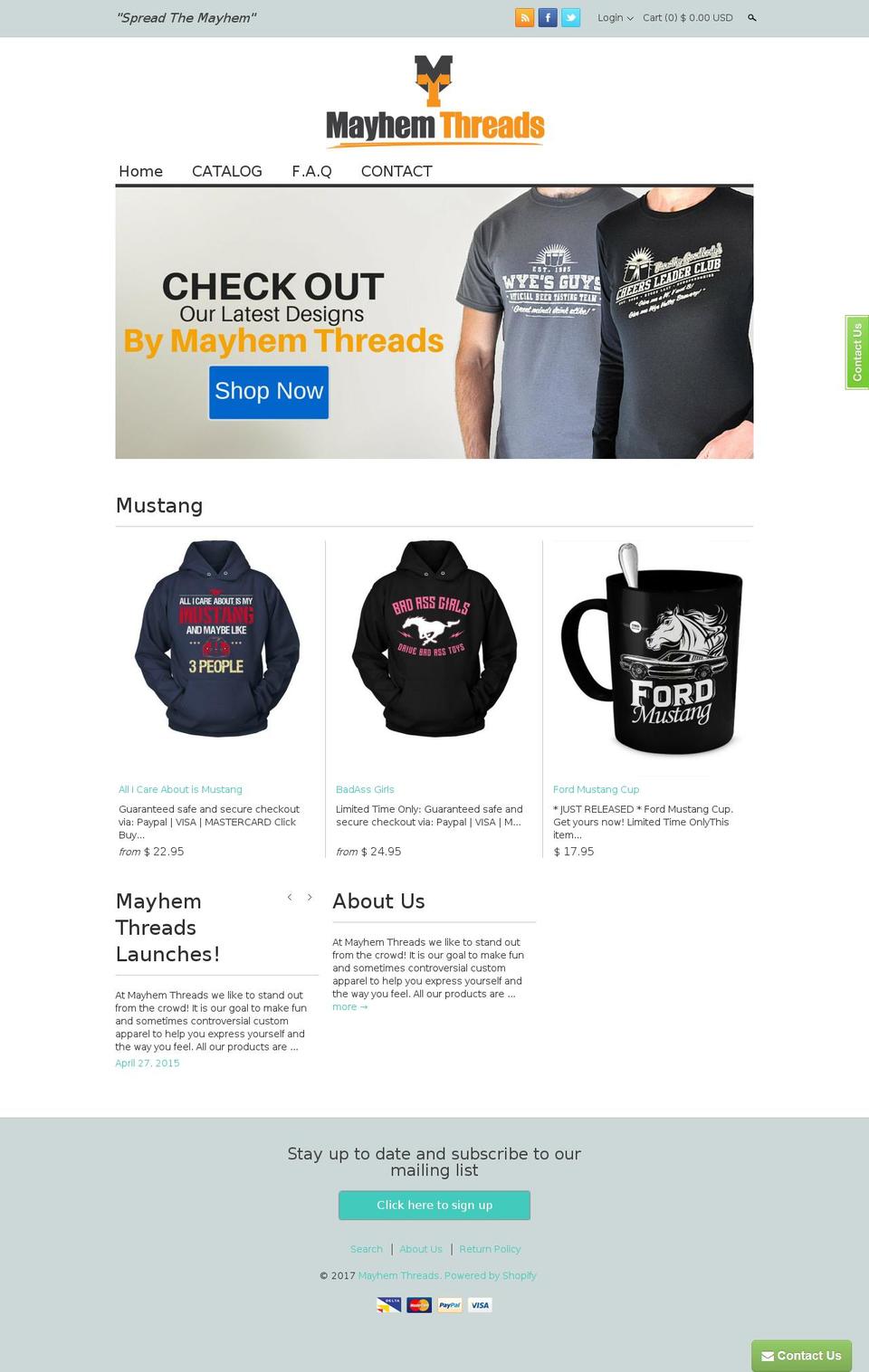 mayhemthreads.com shopify website screenshot