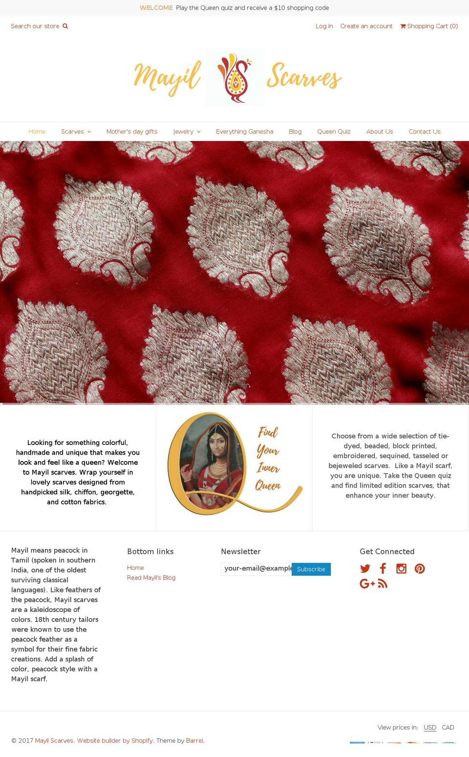 mayilscarves.com shopify website screenshot