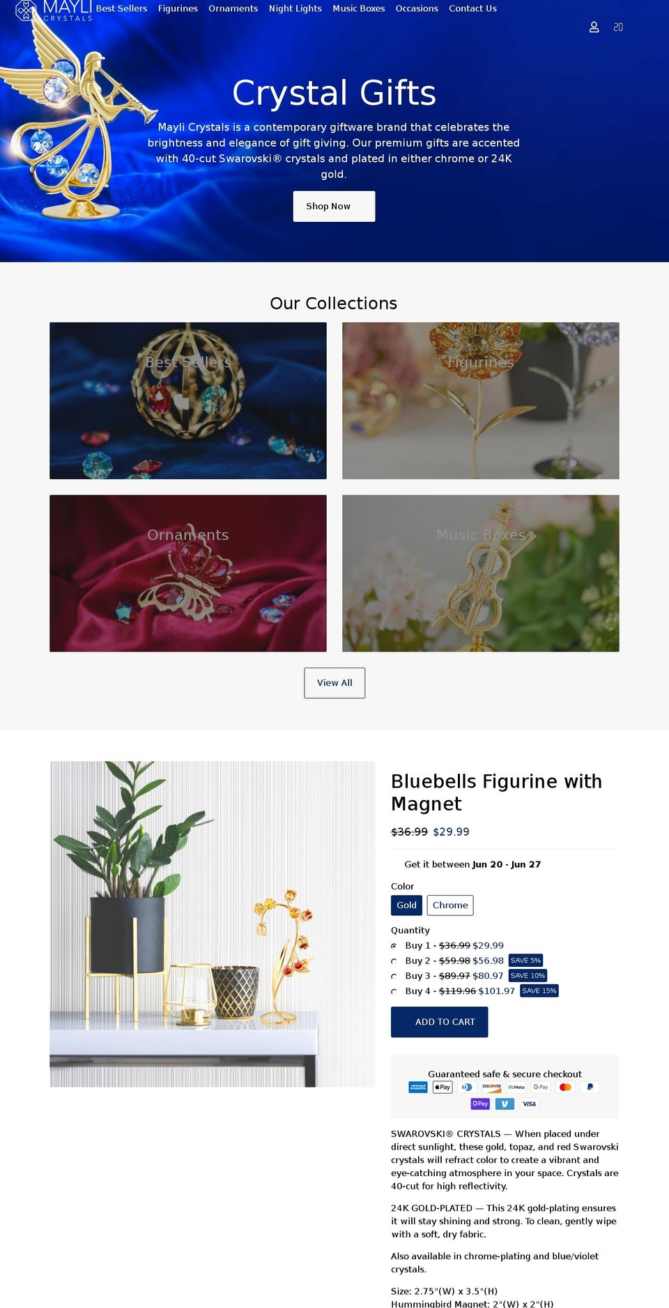 maylicrystals.com shopify website screenshot