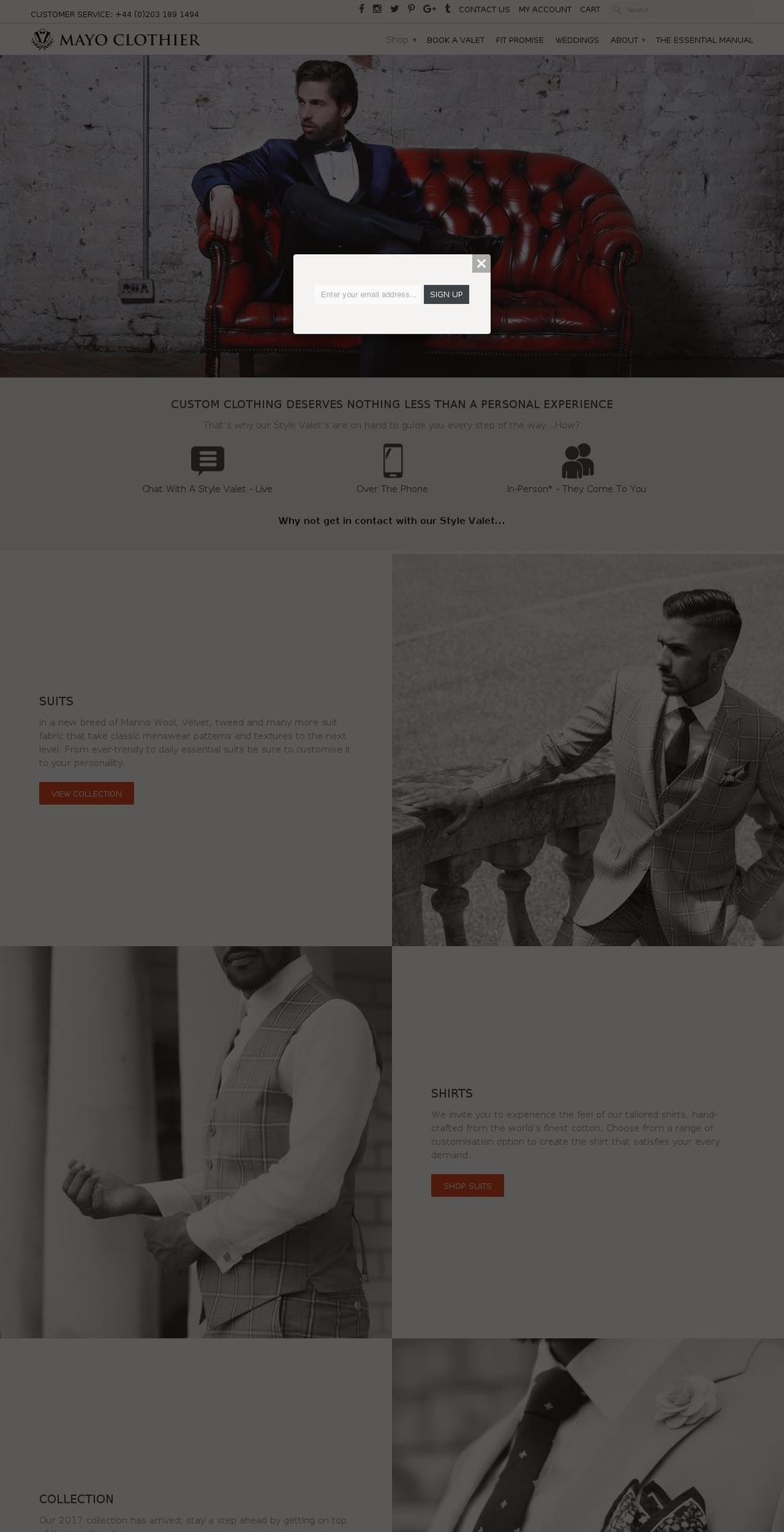 mayoclothier.com shopify website screenshot