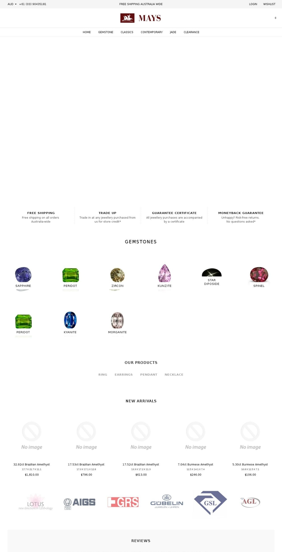 maysgems.com — Shopify storefront screenshot