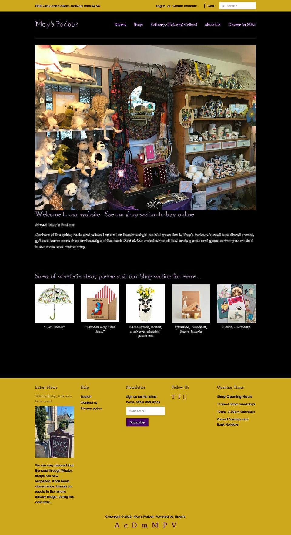 maysparlour.co.uk shopify website screenshot