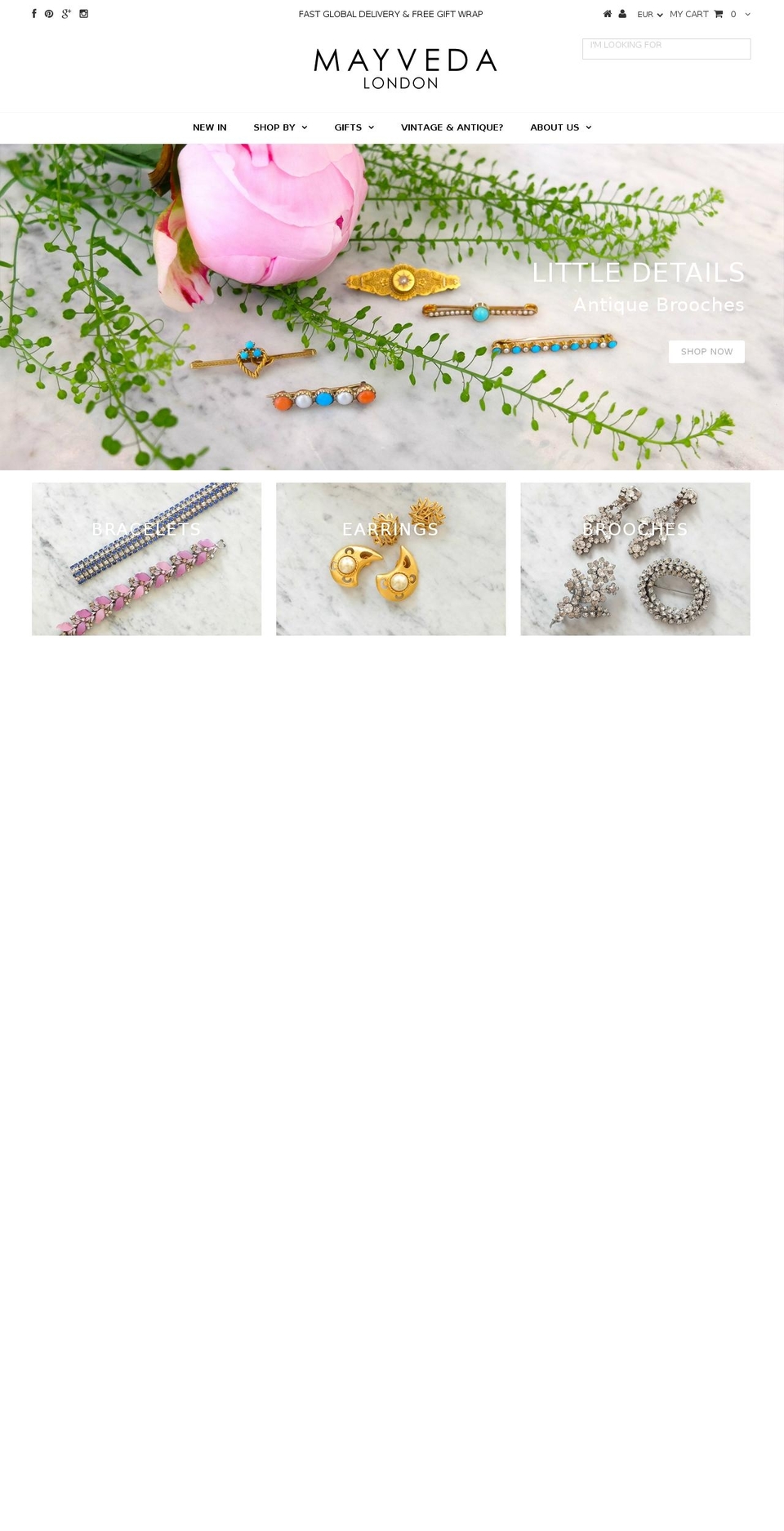 mayvedavintagejewellery.com shopify website screenshot